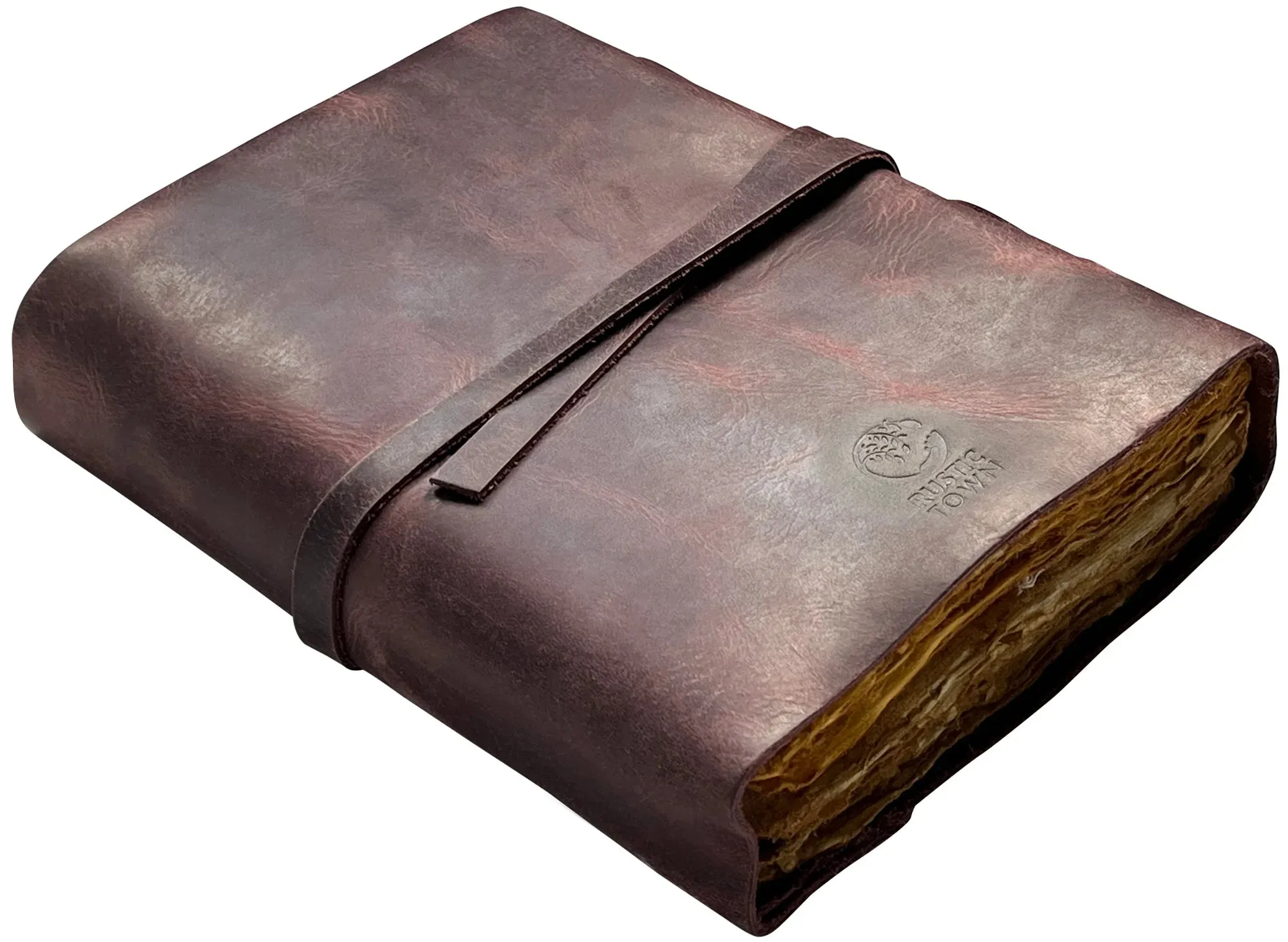 Leather Bound Journal - A5 Handmade Antique Deckle Edge Paper, Mauve
