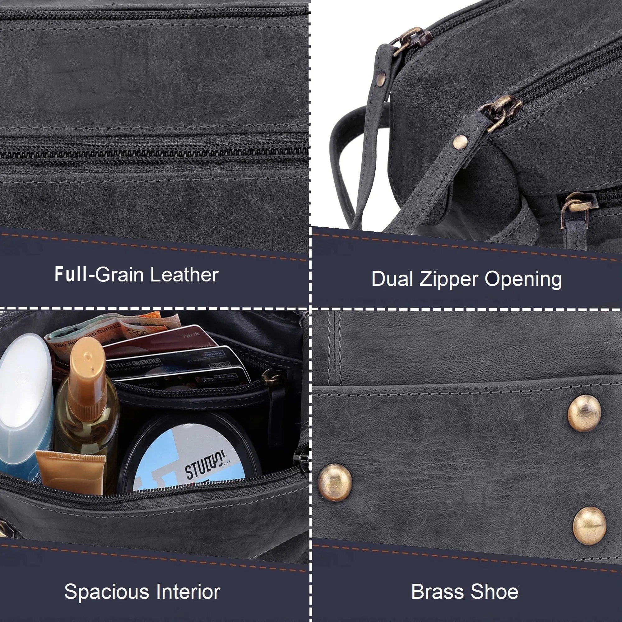 Leather Travel Toiletry Bag (Grey)