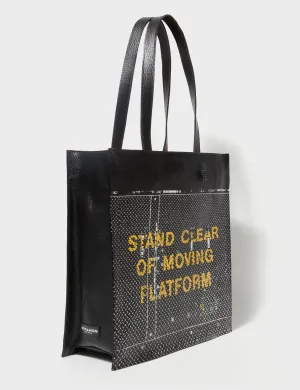 Marko Black Leather Tote Bag - Metal Platform Print