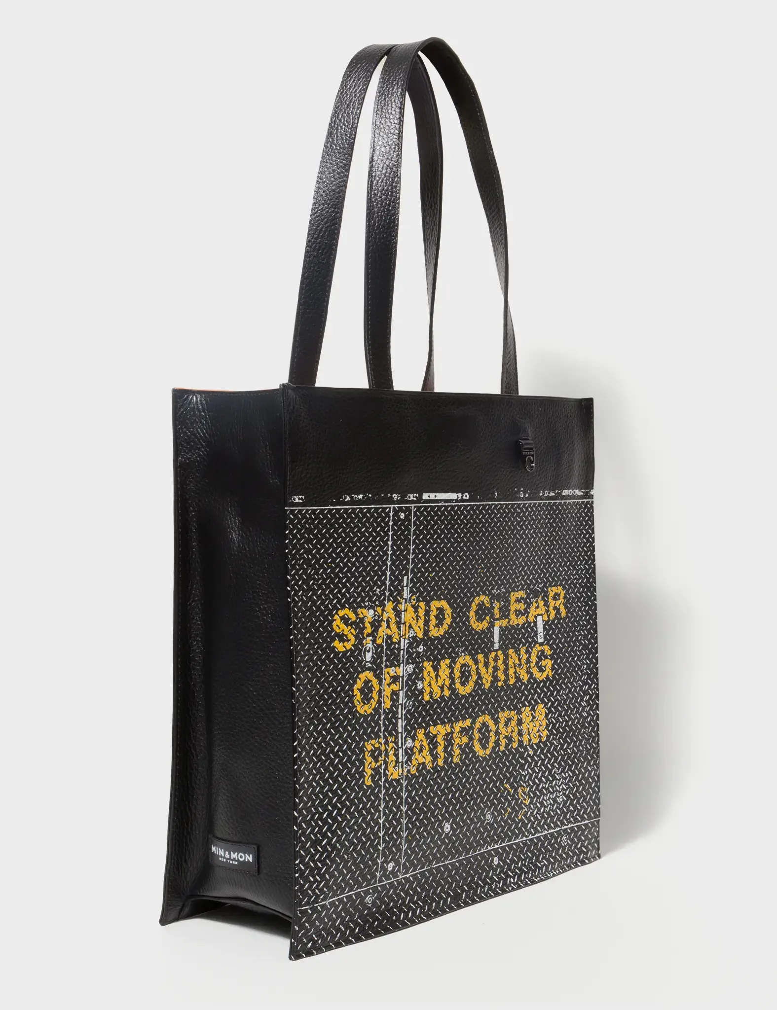 Marko Black Leather Tote Bag - Metal Platform Print