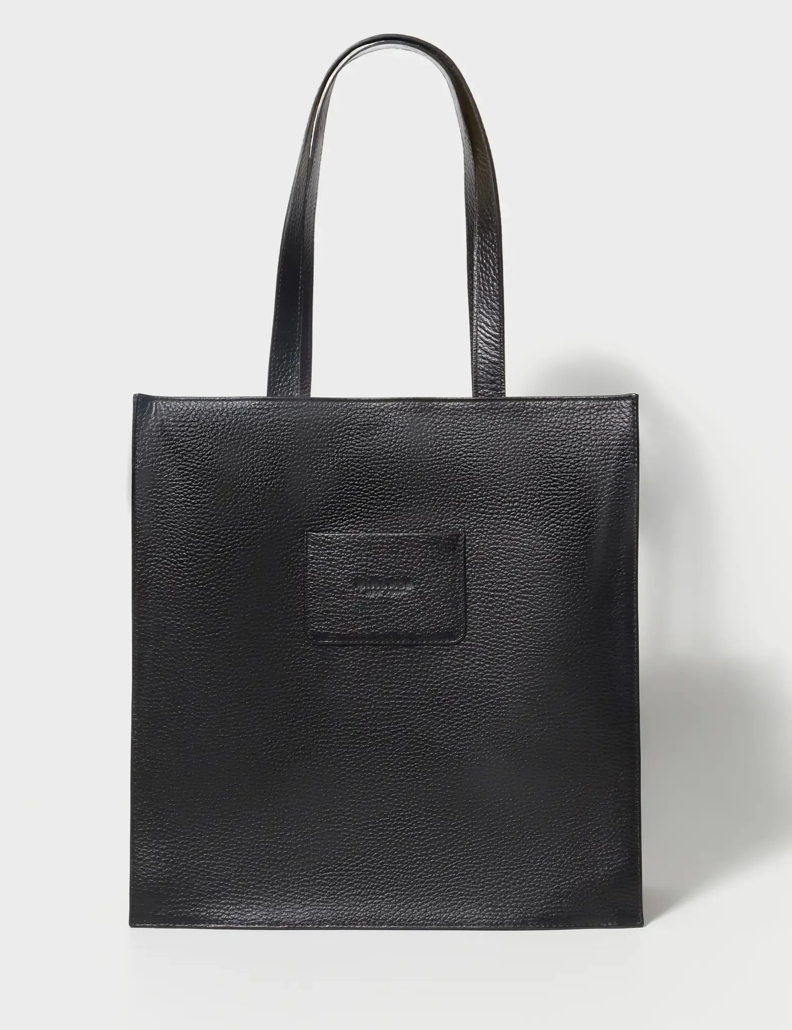 Marko Black Leather Tote Bag - Metal Platform Print