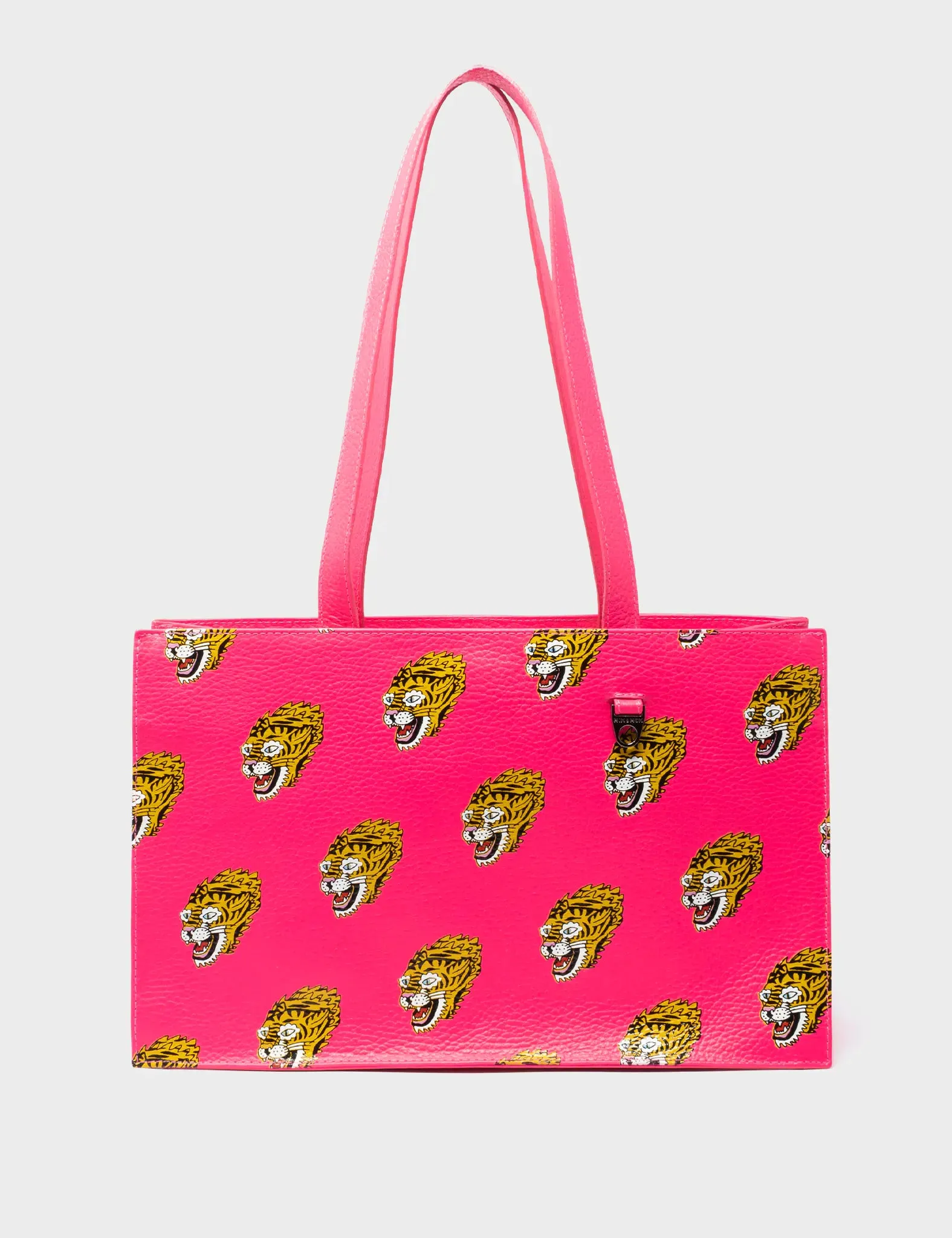 Marko Small Neon Pink Leather Tote Bag - Blazing Tiger Print