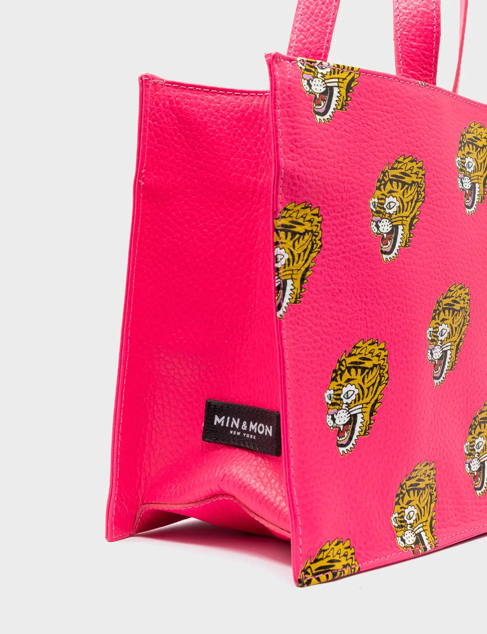 Marko Small Neon Pink Leather Tote Bag - Blazing Tiger Print
