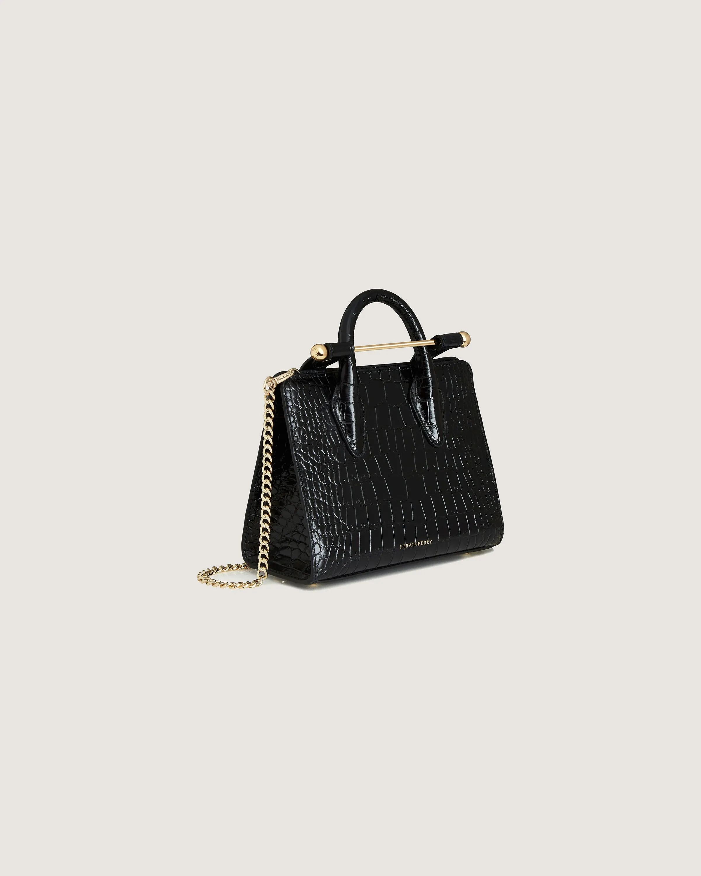 Nano Tote - Croc-Embossed Leather Black
