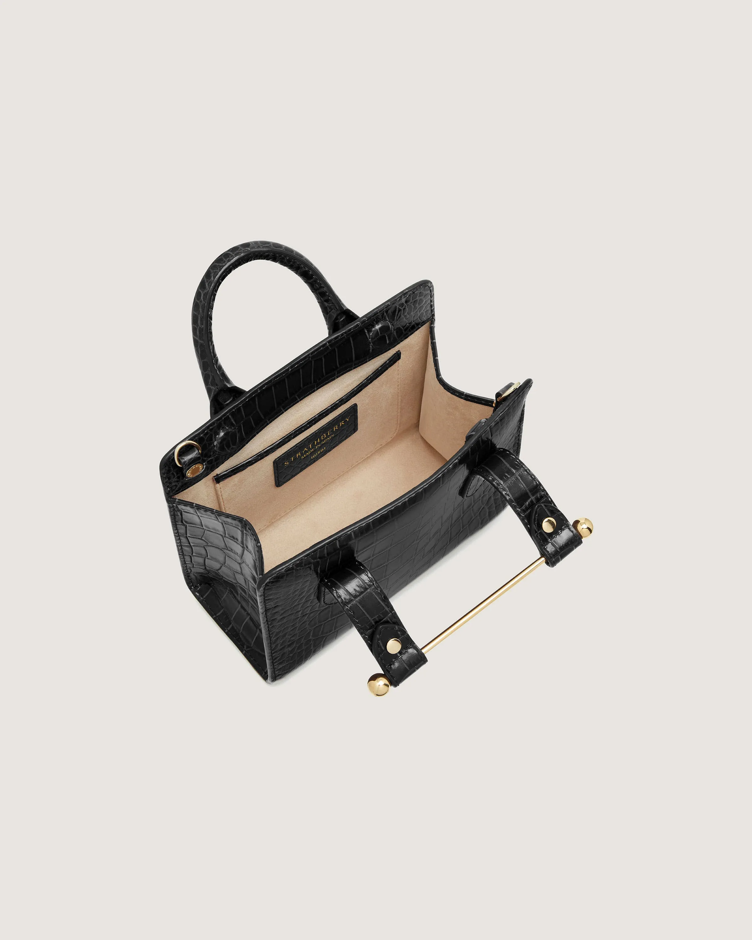 Nano Tote - Croc-Embossed Leather Black