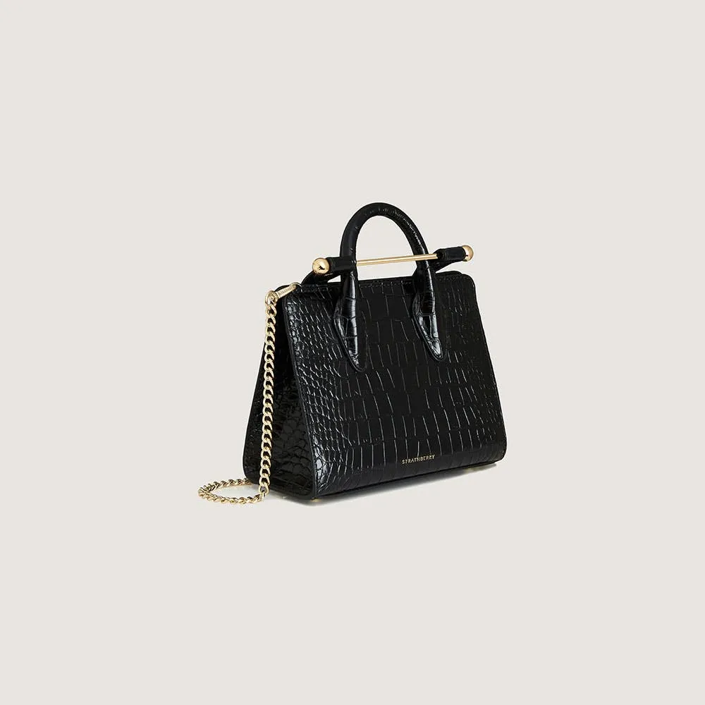 Nano Tote - Croc-Embossed Leather Black