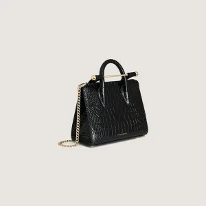Nano Tote - Croc-Embossed Leather Black