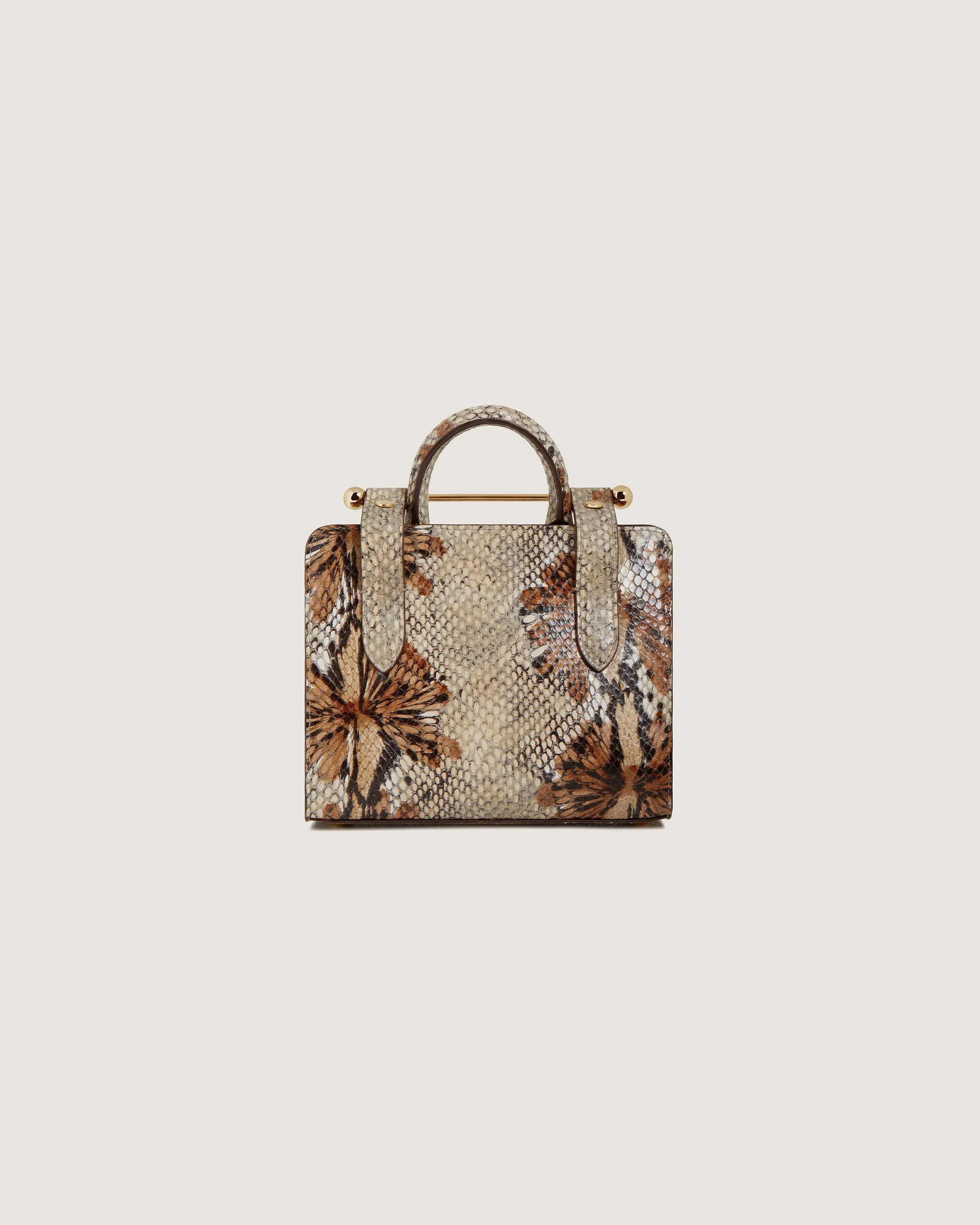 Nano Tote - Floral Snake-Embossed Leather Chocolate