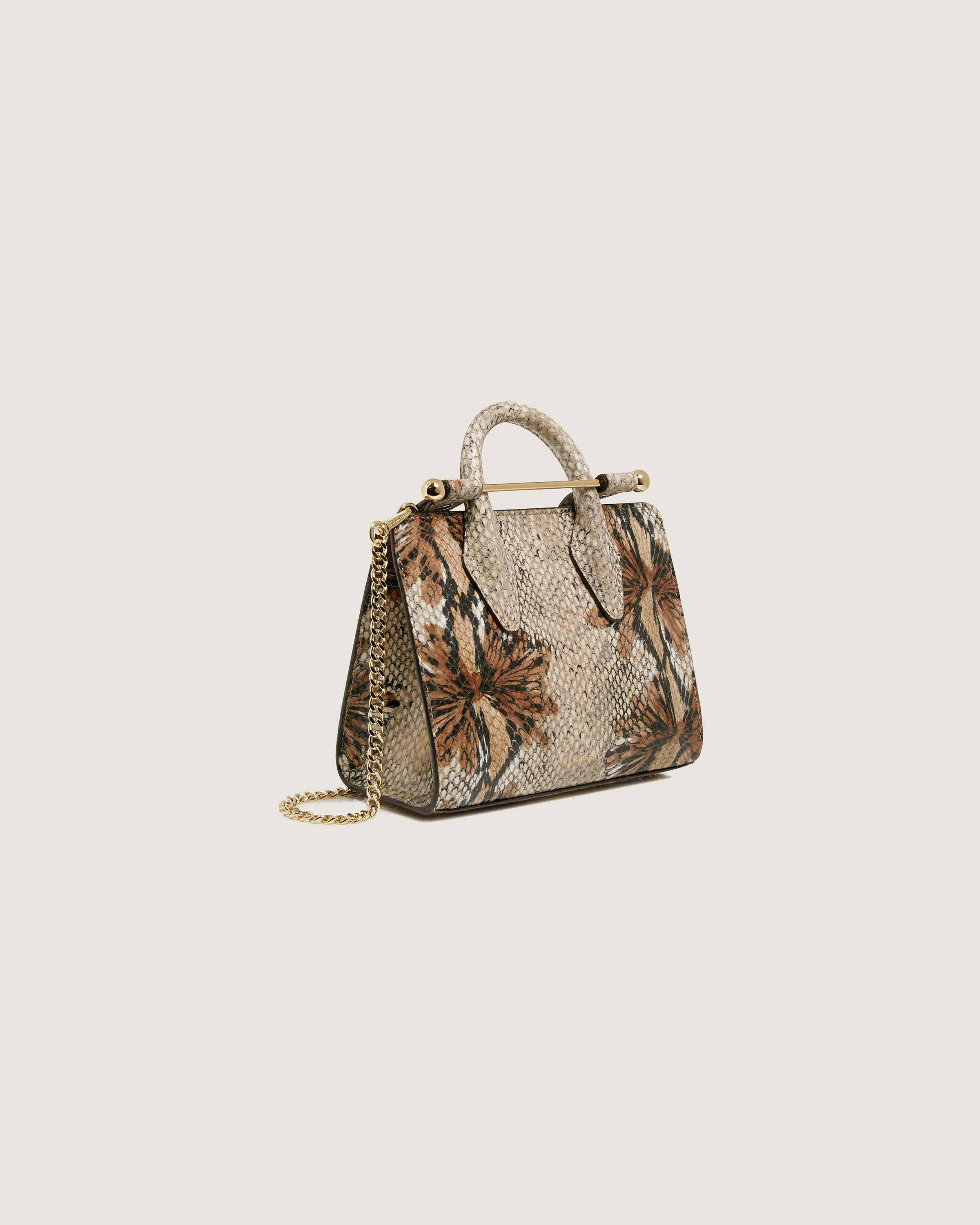 Nano Tote - Floral Snake-Embossed Leather Chocolate