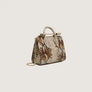 Nano Tote - Floral Snake-Embossed Leather Chocolate