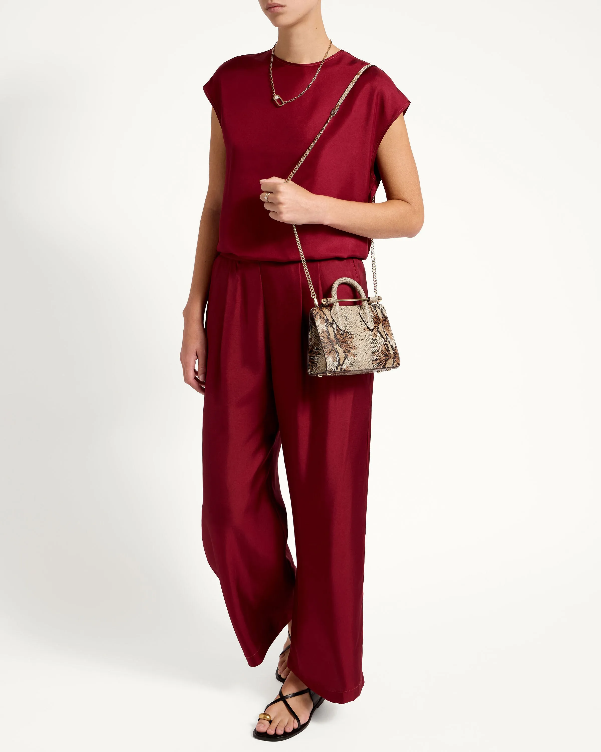 Nano Tote - Floral Snake-Embossed Leather Chocolate