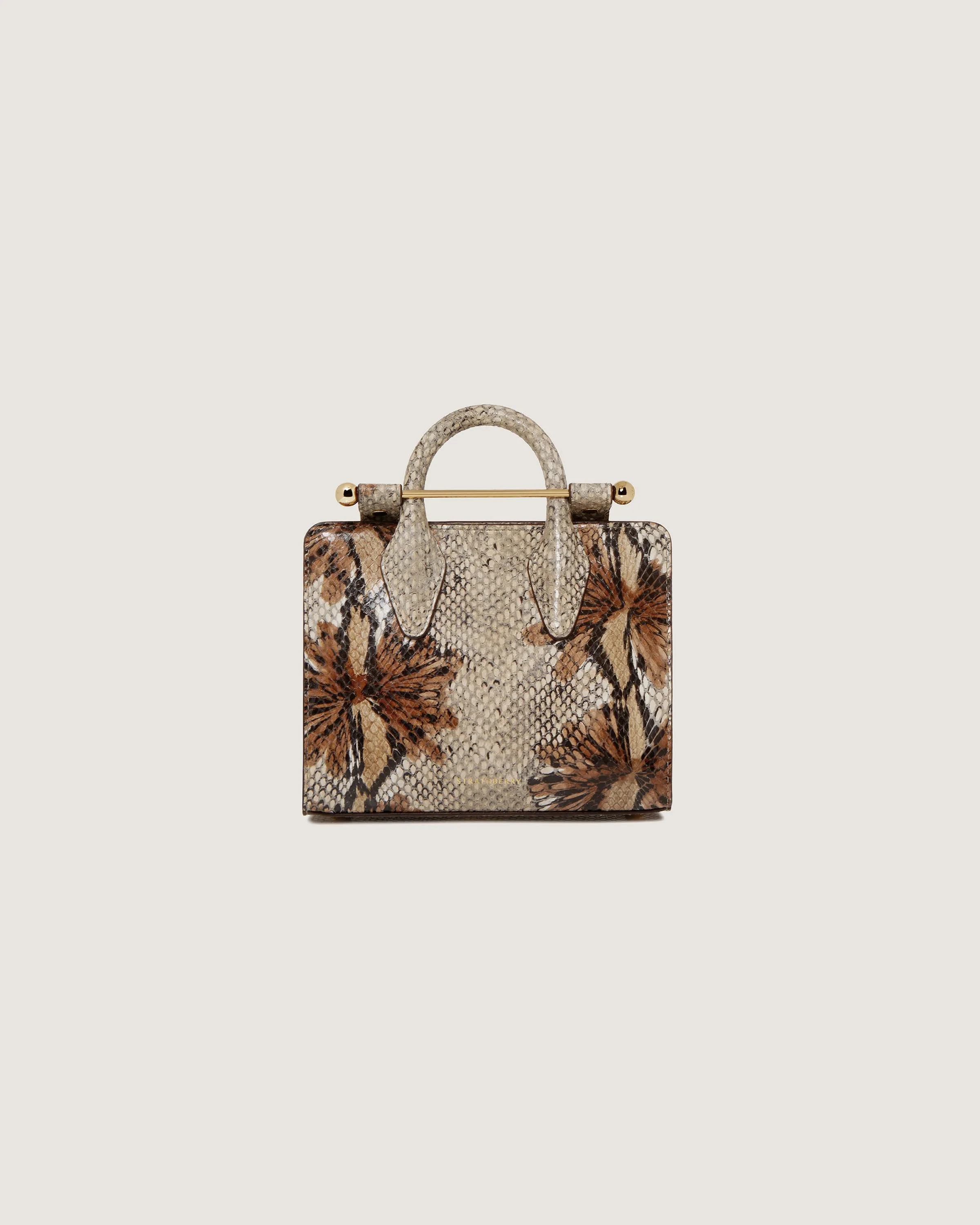 Nano Tote - Floral Snake-Embossed Leather Chocolate