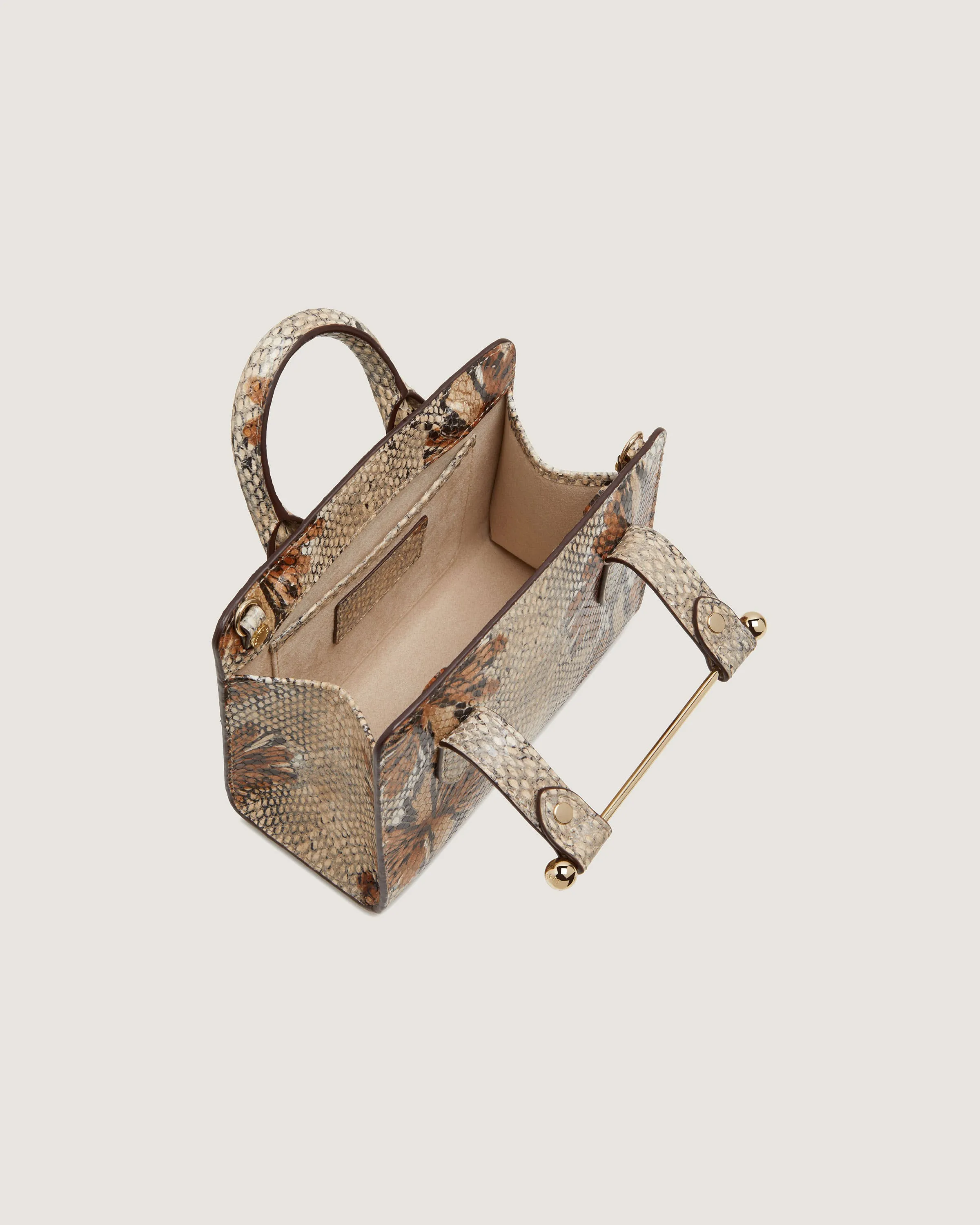 Nano Tote - Floral Snake-Embossed Leather Chocolate
