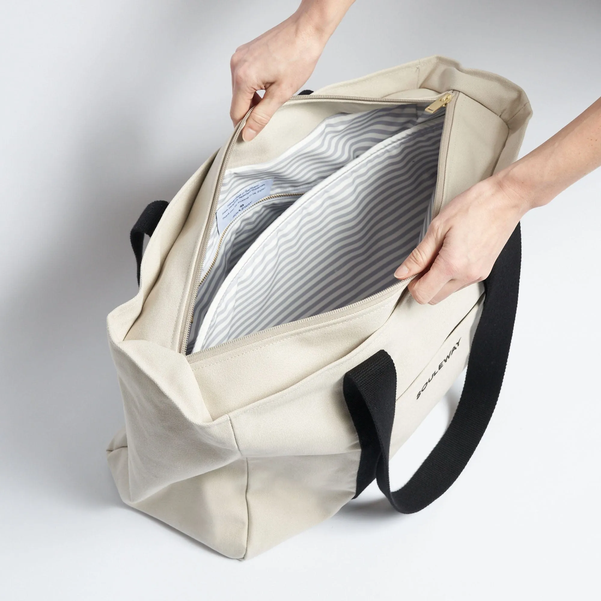 Natural Cotton Canvas Yoga Tote | Sand & Black