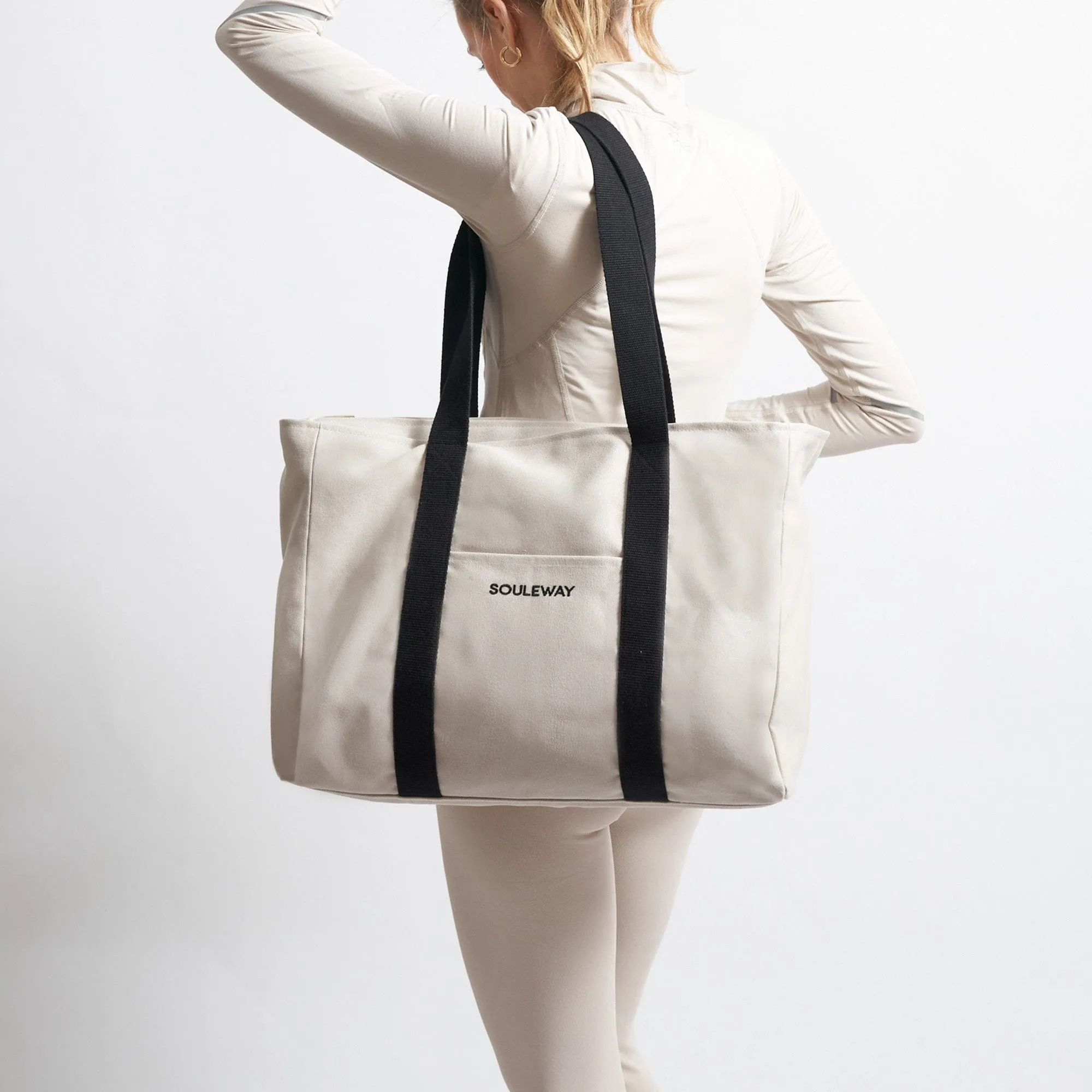 Natural Cotton Canvas Yoga Tote | Sand & Black