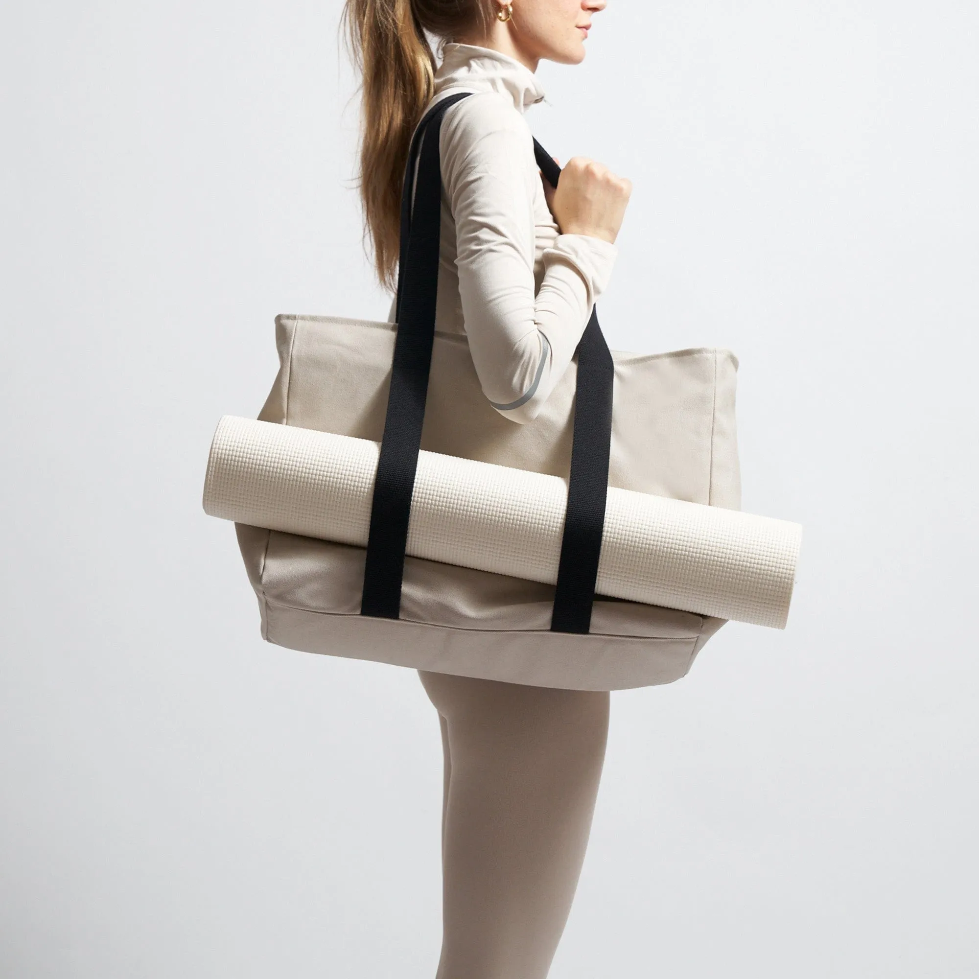 Natural Cotton Canvas Yoga Tote | Sand & Black