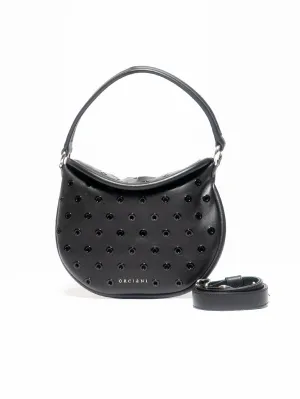 Pong Shoulder Bag in Black Perforated Soft Leather