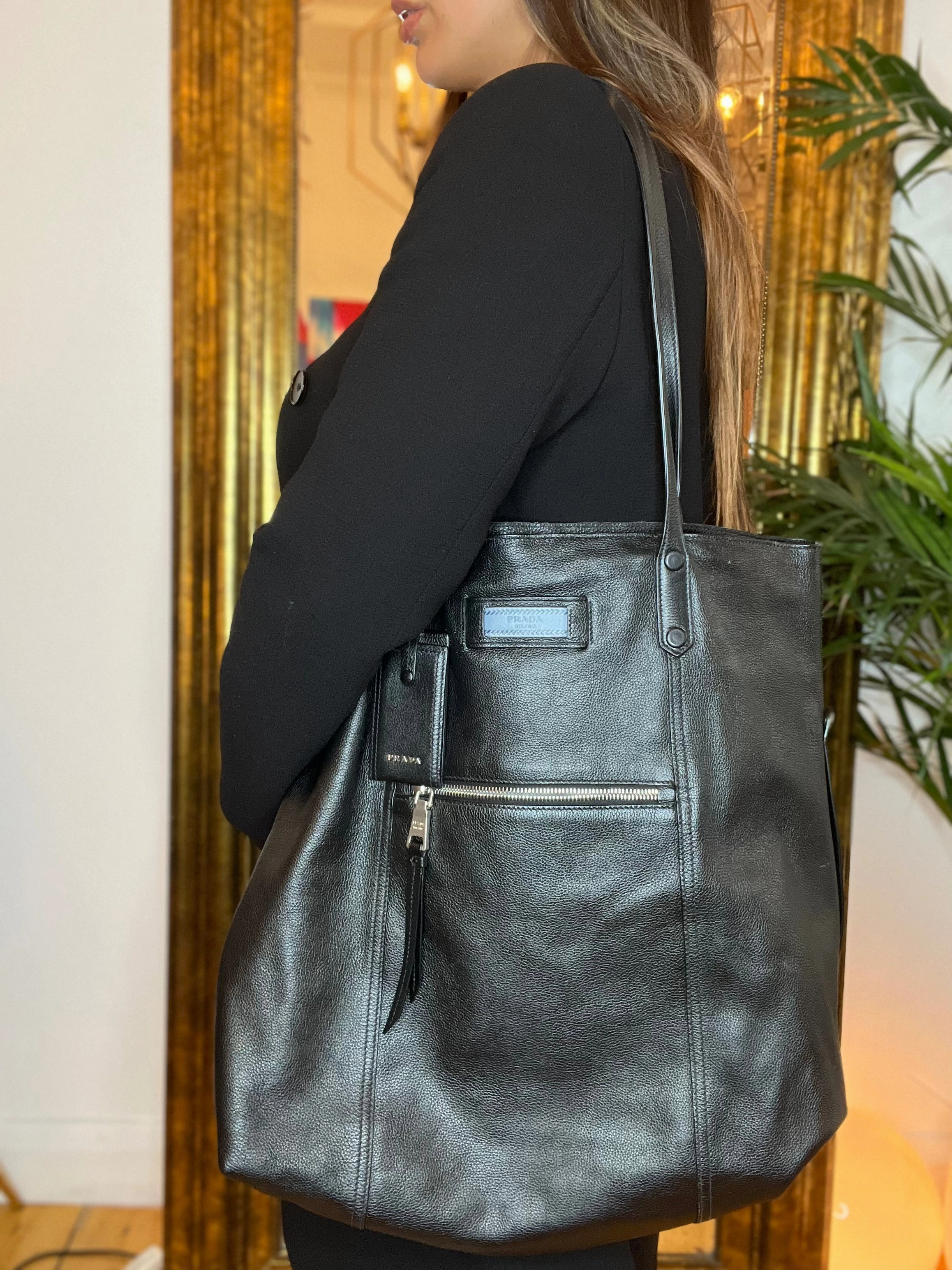 Prada Black Leather Large Tote