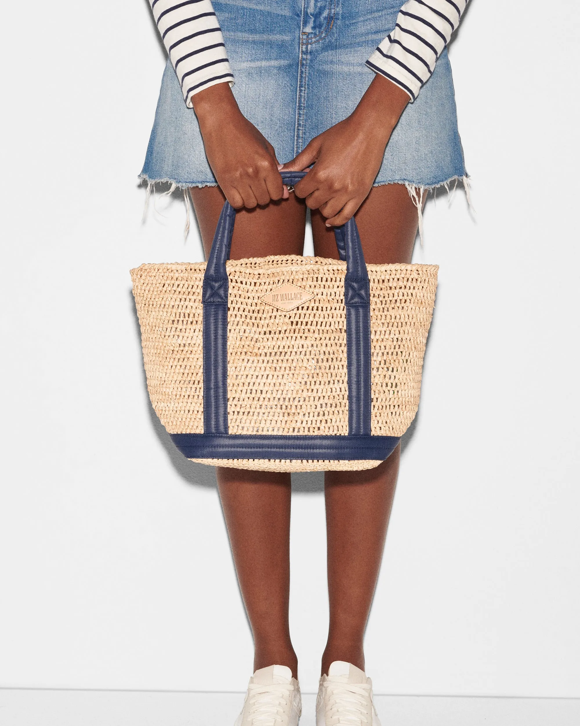Raffia/Navy Small Raffia Tote