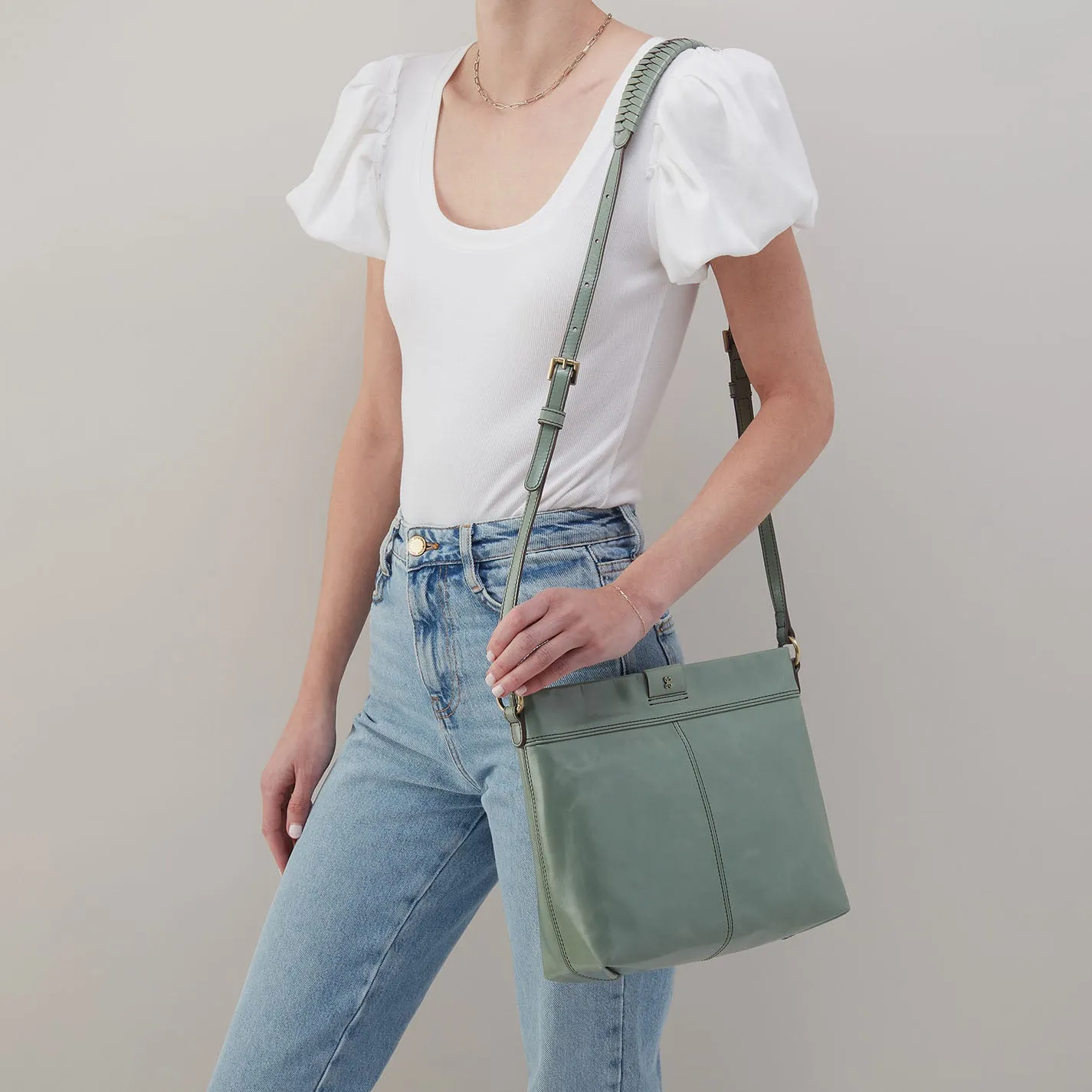 Romy Medium Crossbody In Polished Leather - Jade