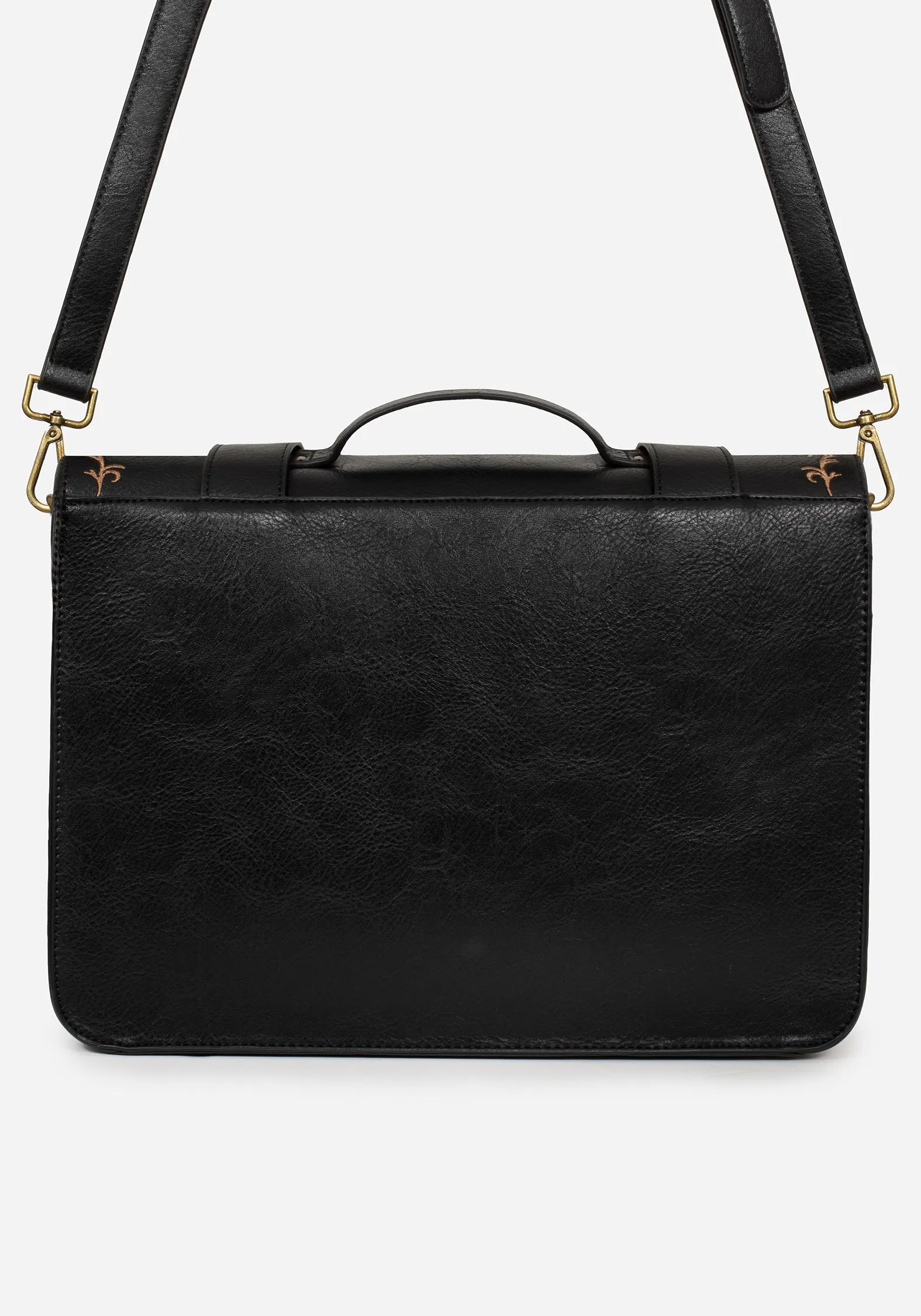 Rosamoth Buckle Vine Embroidered Satchel Bag - Black