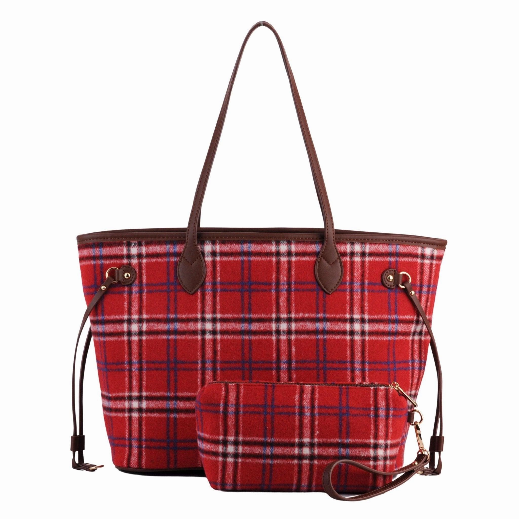 Royal Stewart Plaid Large Tote With Matching Pouch