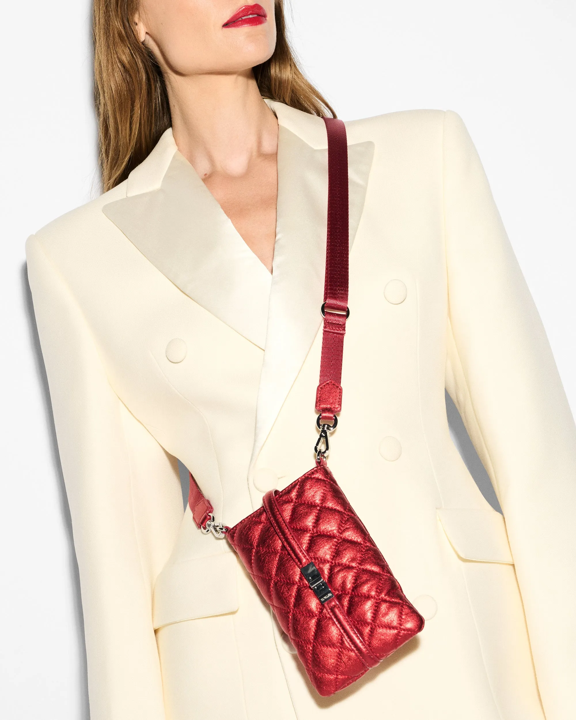 Ruby Metallic Leather Astor Phone Crossbody