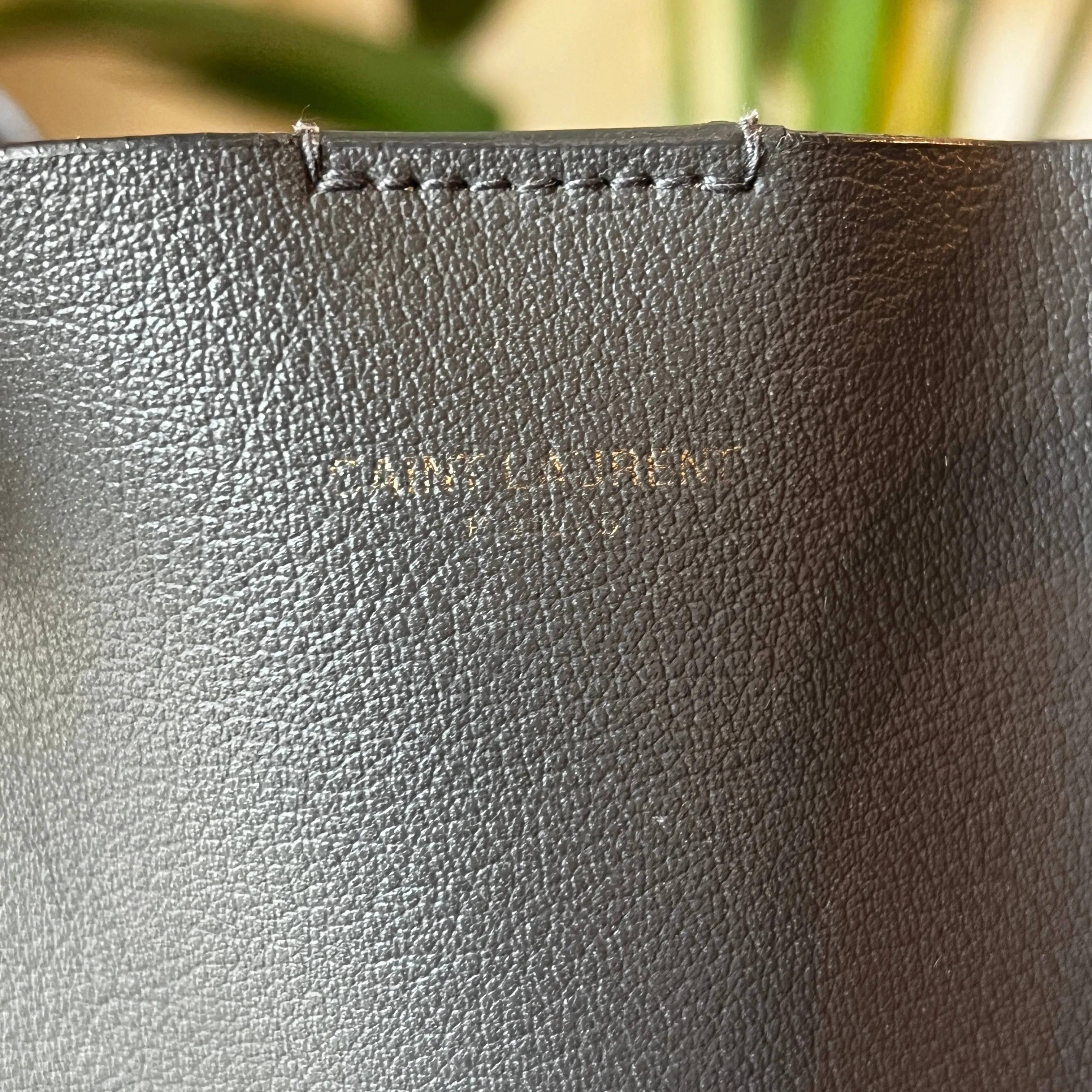 SAINT LAURENT Gray Calfskin Large Shopping Tote