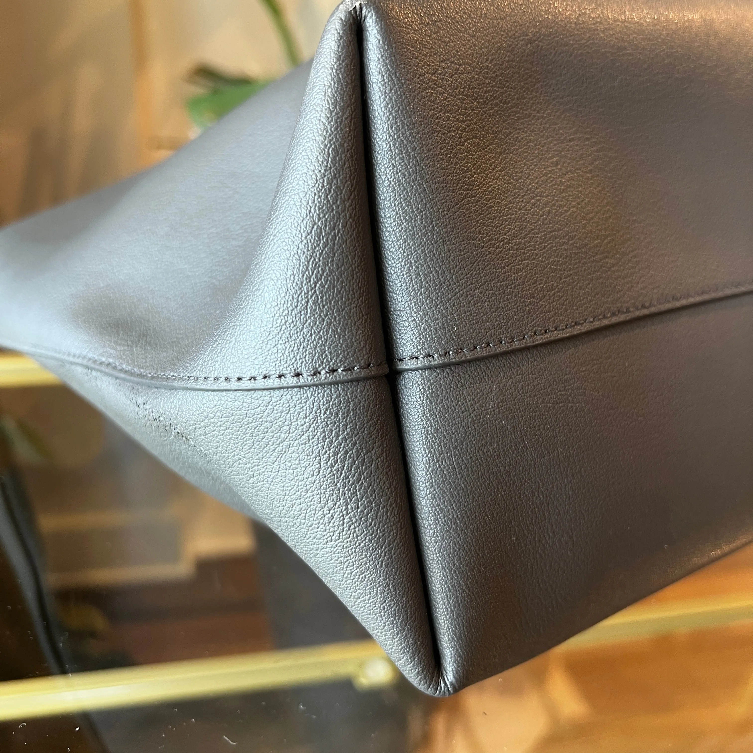 SAINT LAURENT Gray Calfskin Large Shopping Tote