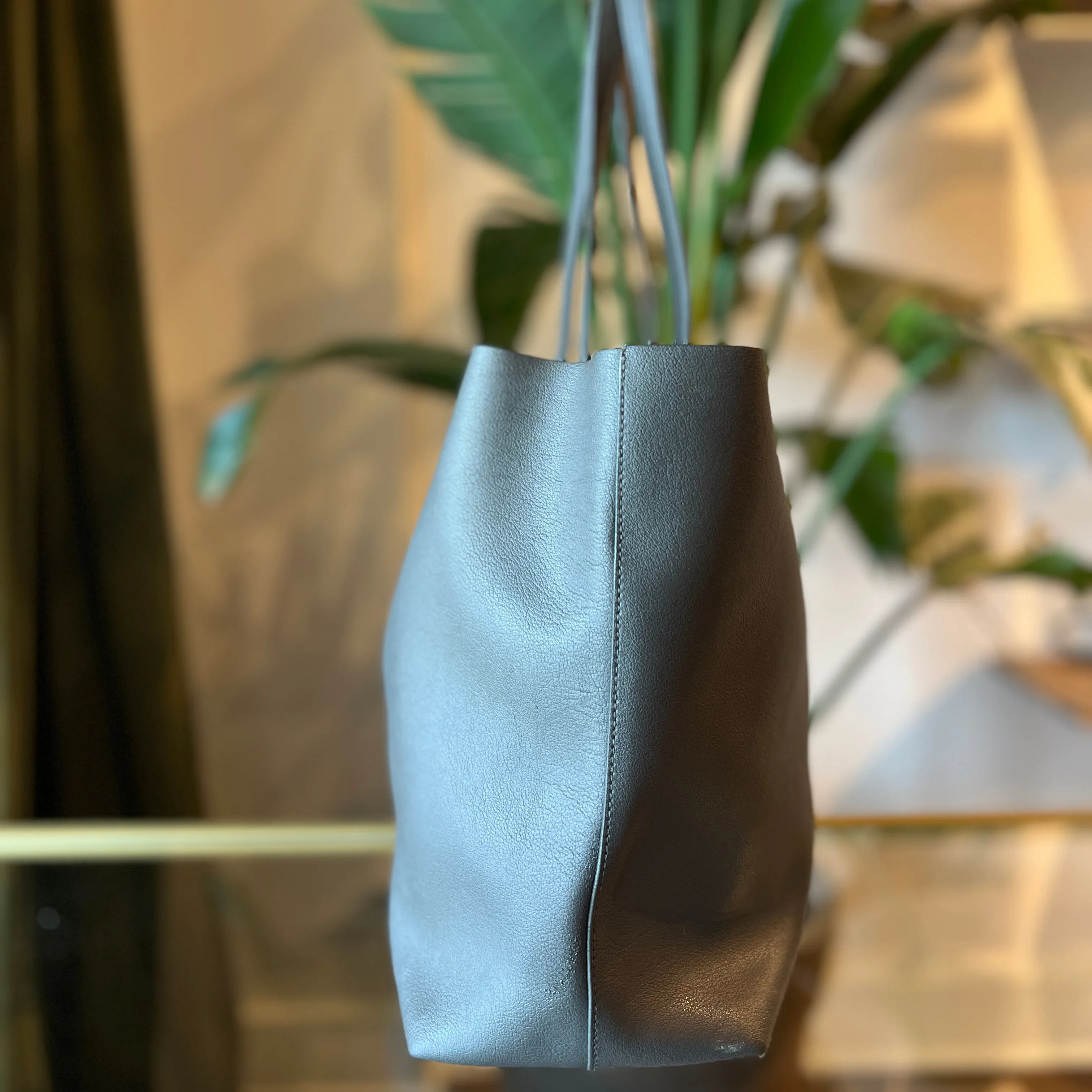 SAINT LAURENT Gray Calfskin Large Shopping Tote