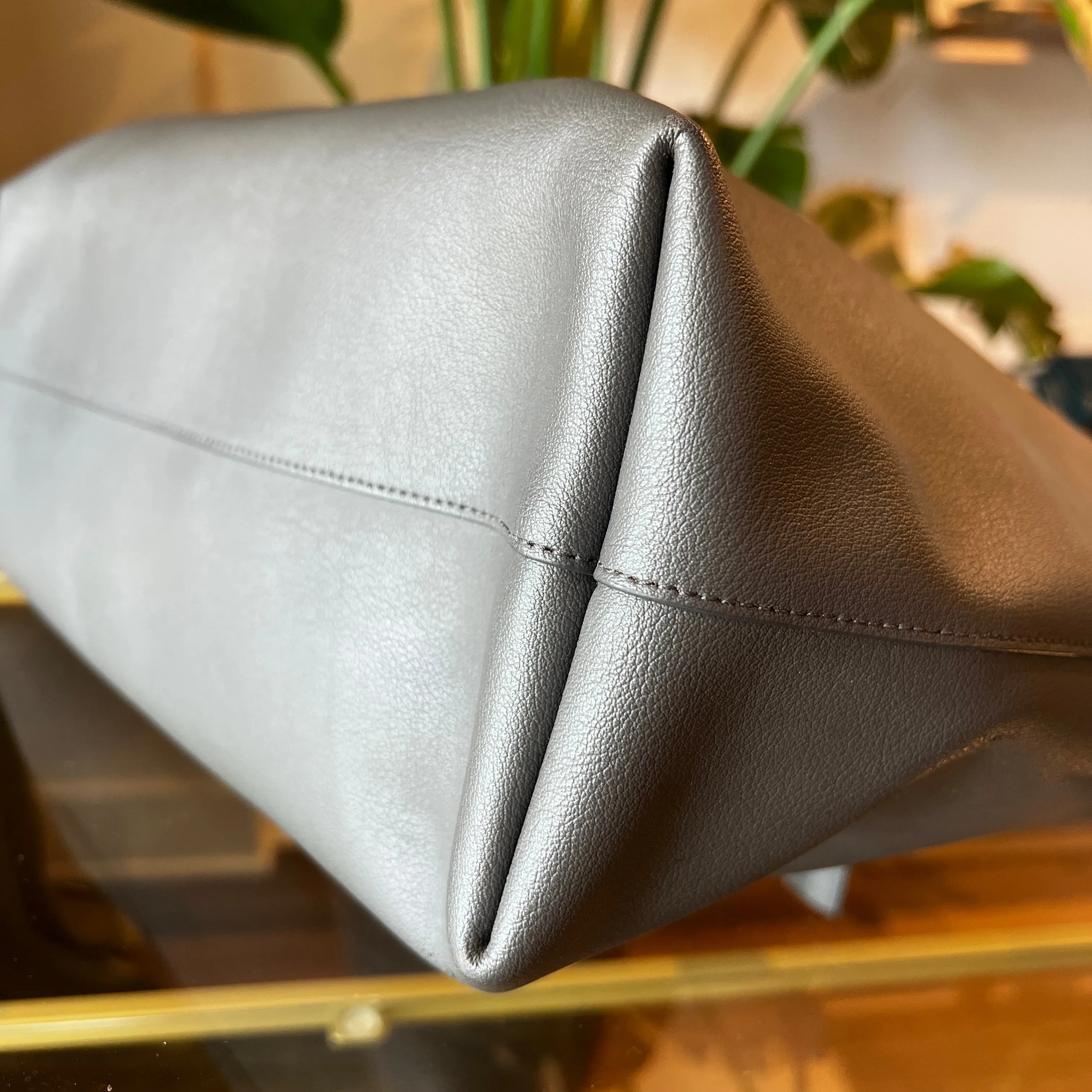 SAINT LAURENT Gray Calfskin Large Shopping Tote