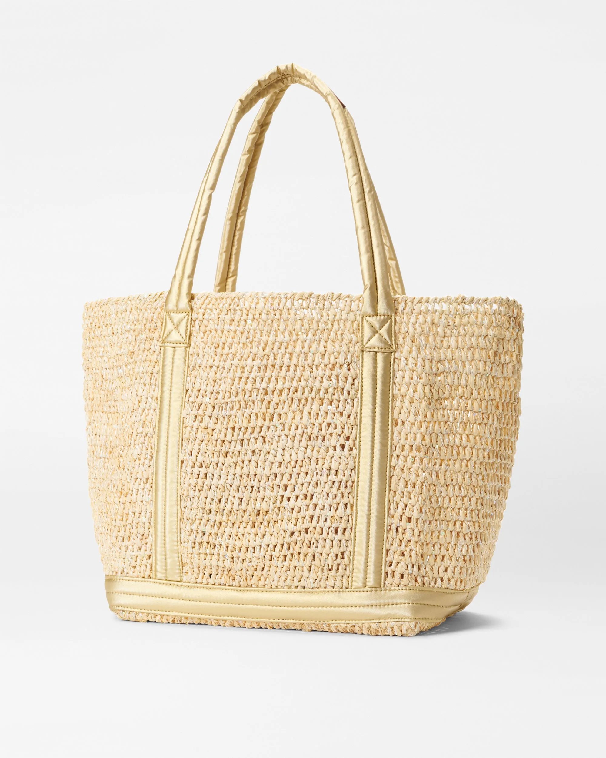 Sequin Raffia/Light Gold Pearl Metallic Medium Raffia Tote