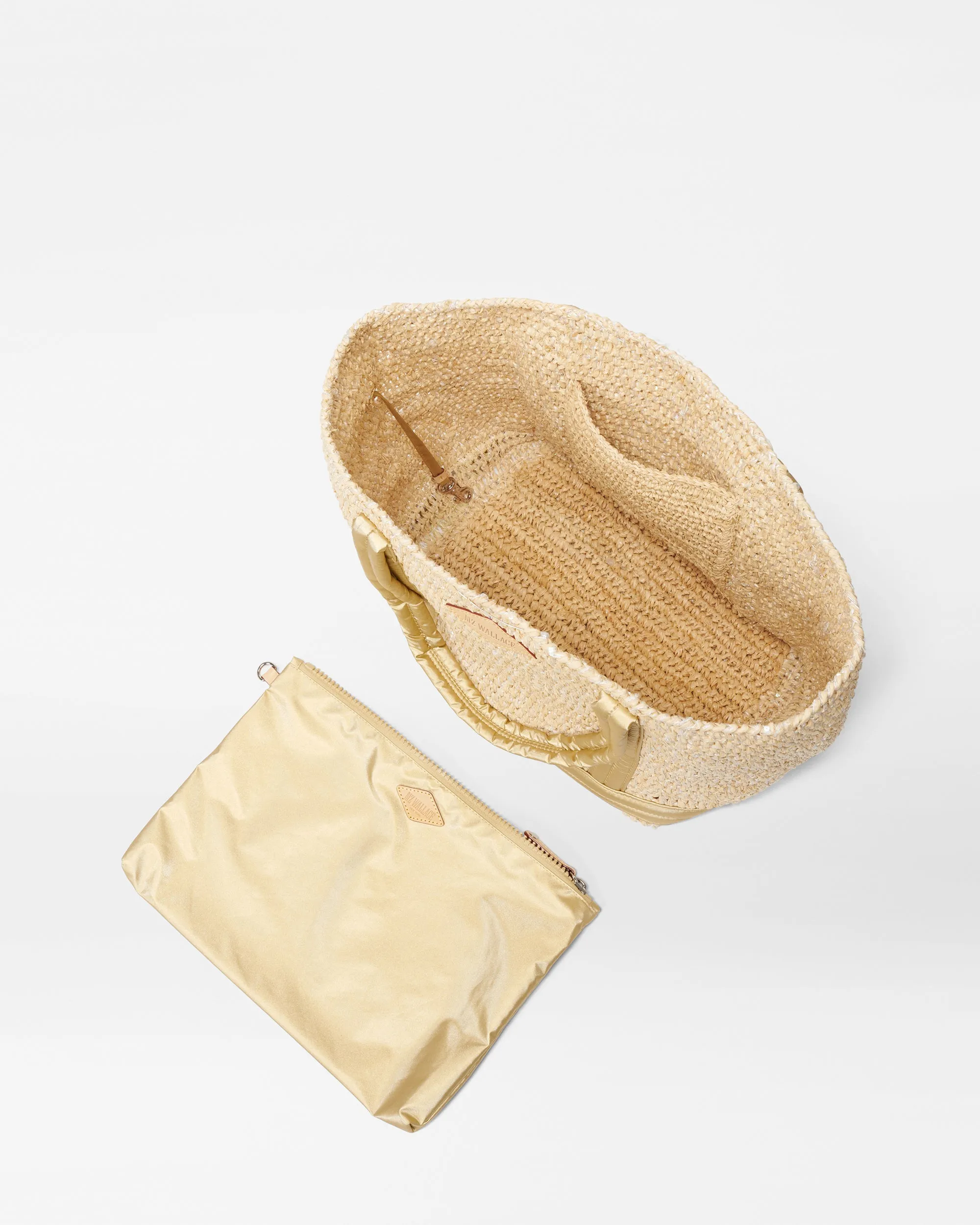 Sequin Raffia/Light Gold Pearl Metallic Medium Raffia Tote