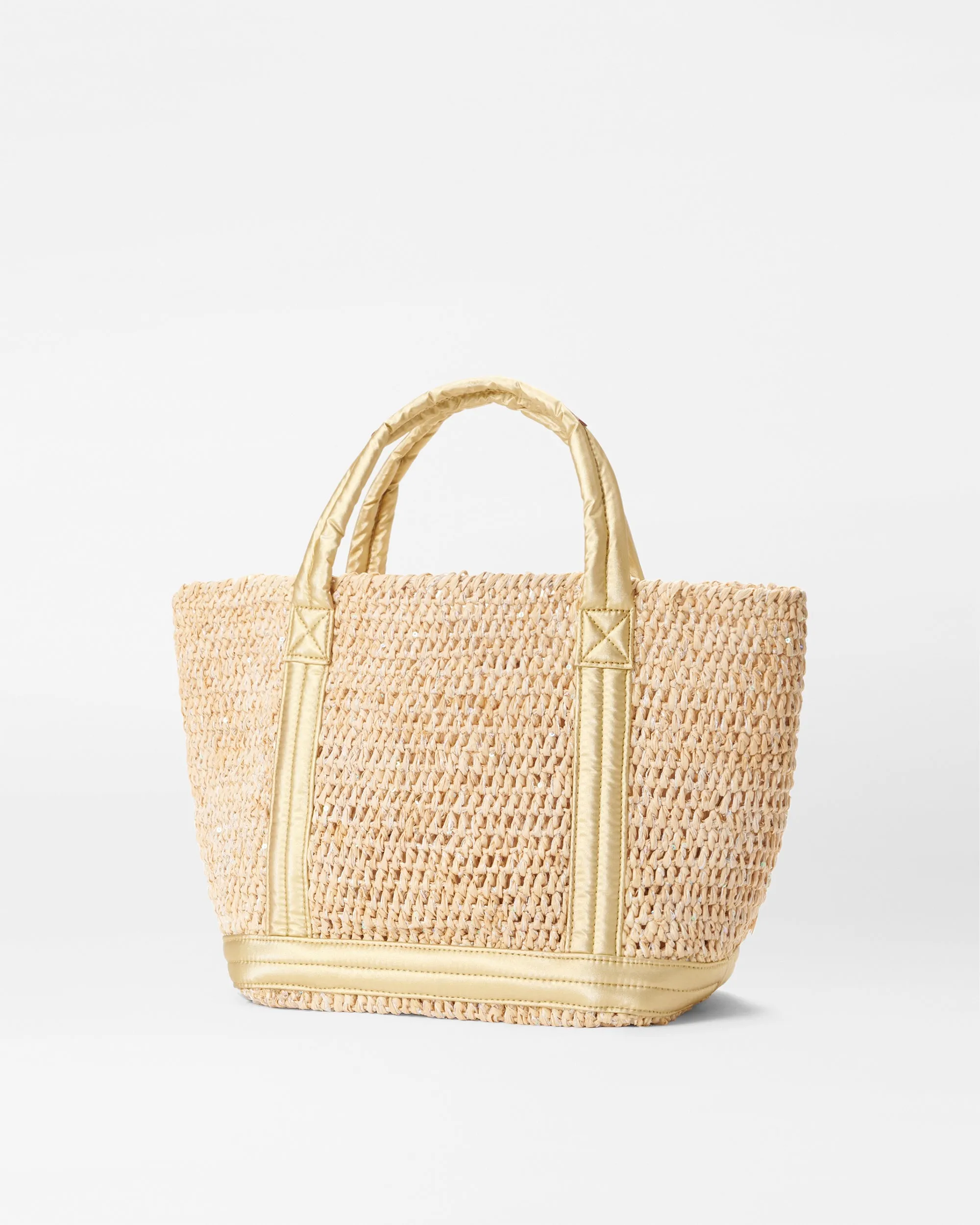 Sequin Raffia/Light Gold Pearl Metallic Small Raffia Tote