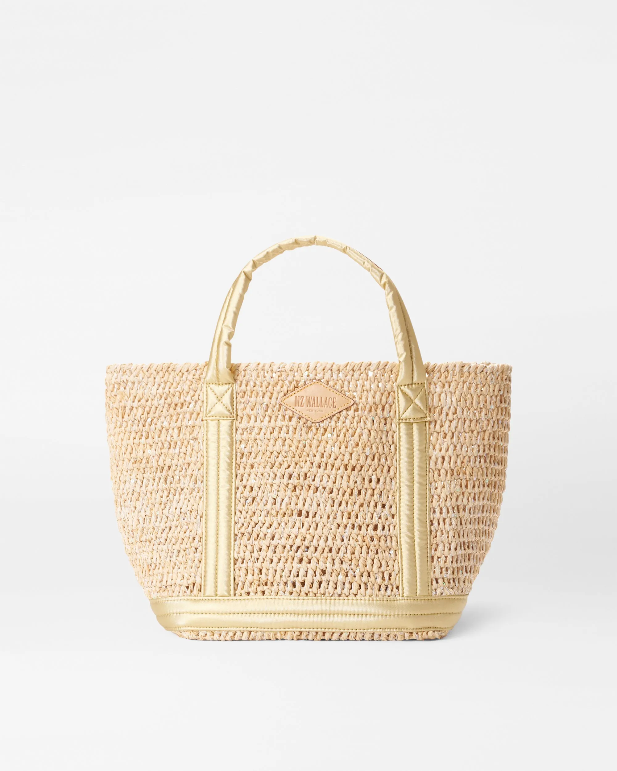 Sequin Raffia/Light Gold Pearl Metallic Small Raffia Tote