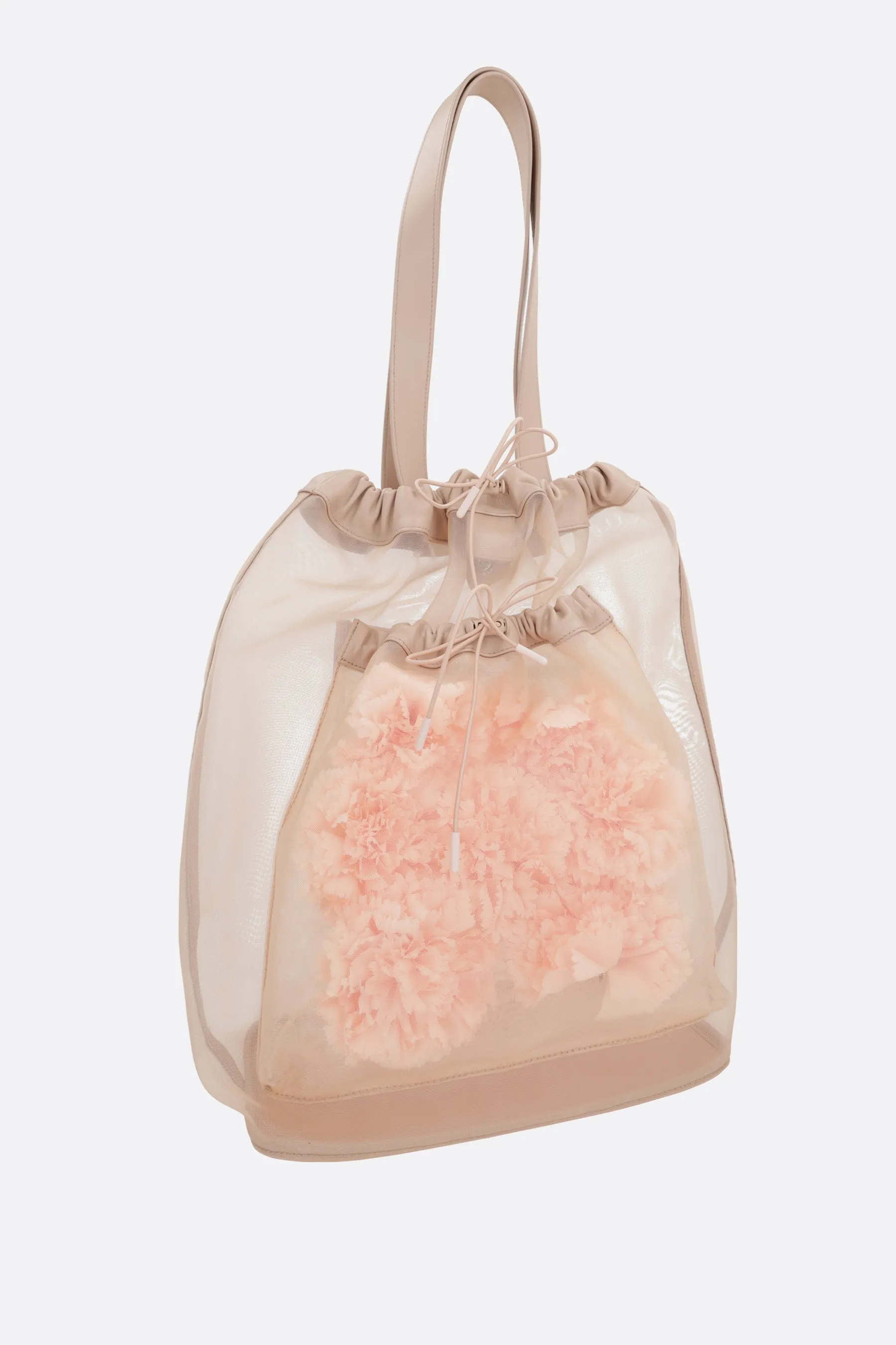Sheer Stuffed Carnation Drawstring Pocket tote bag