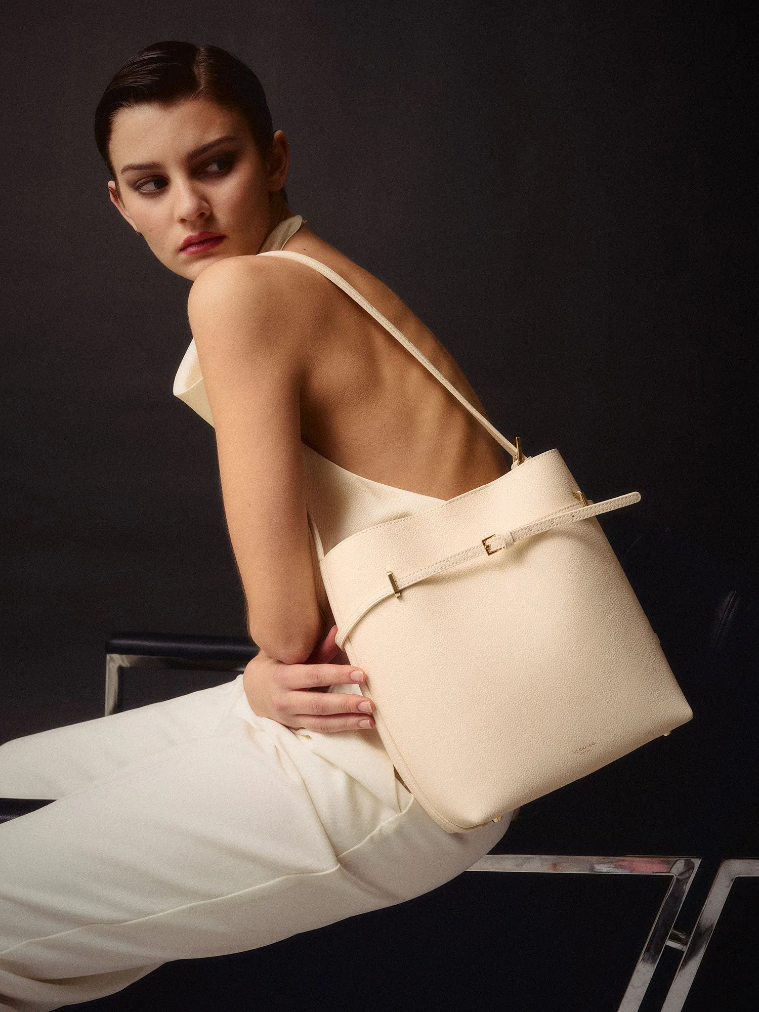 Small Ivory Belted Tote Bag