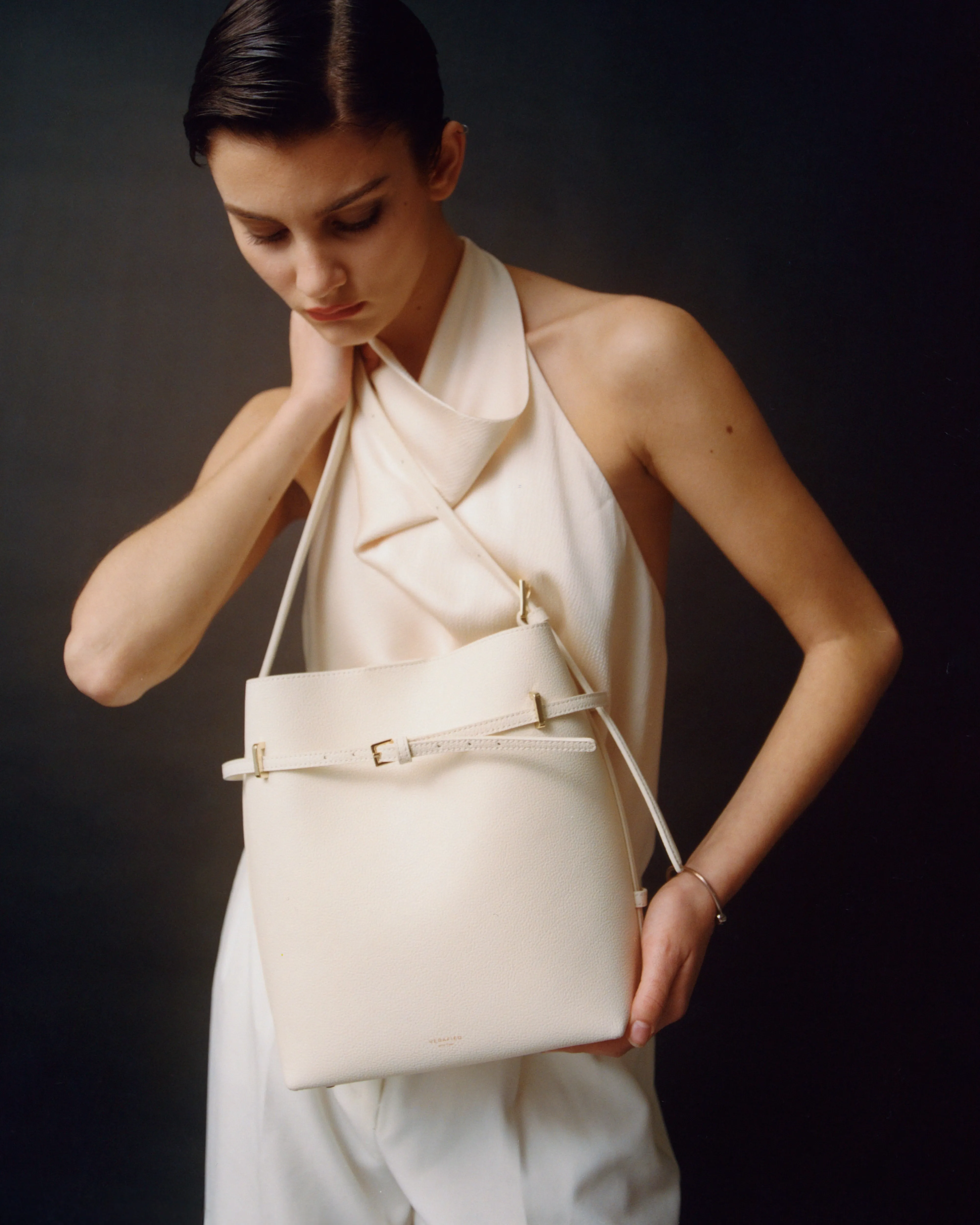 Small Ivory Belted Tote Bag