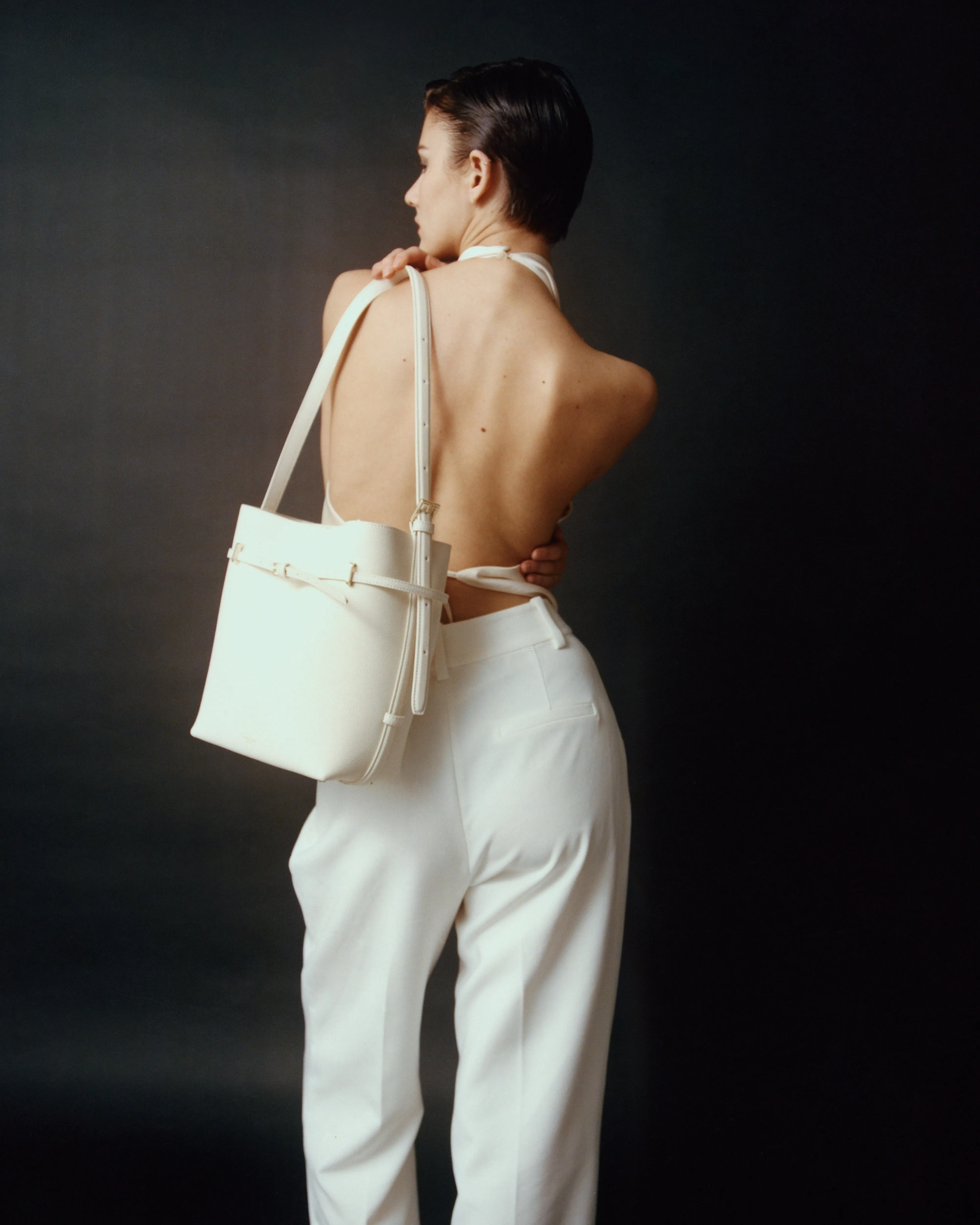 Small Ivory Belted Tote Bag