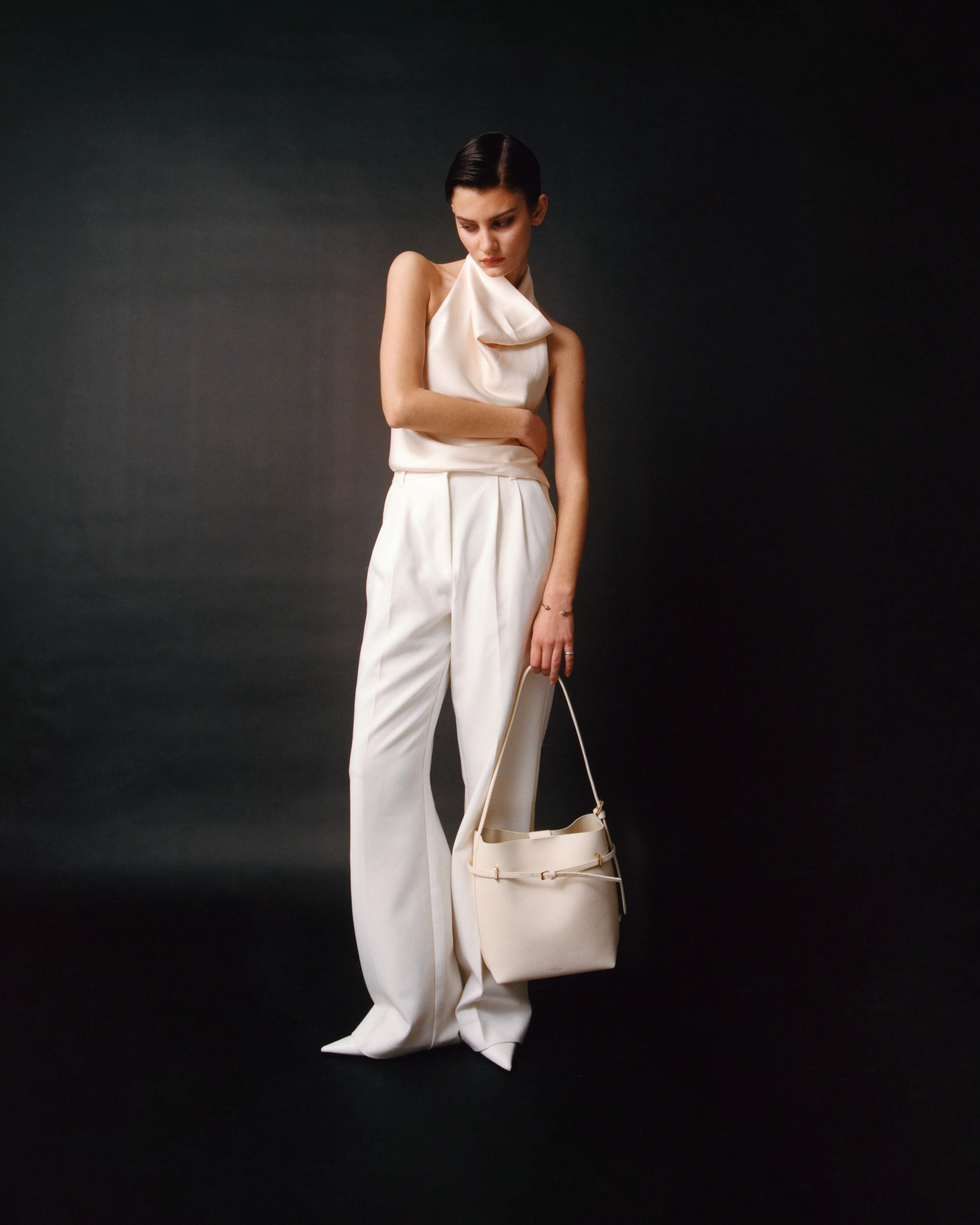 Small Ivory Belted Tote Bag