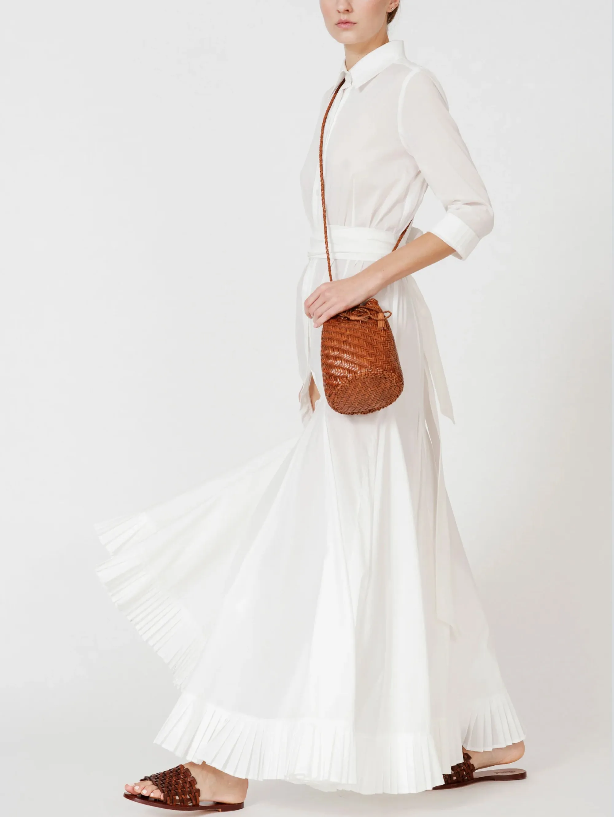 Small PomPom Double Jump Bucket Bag Brown