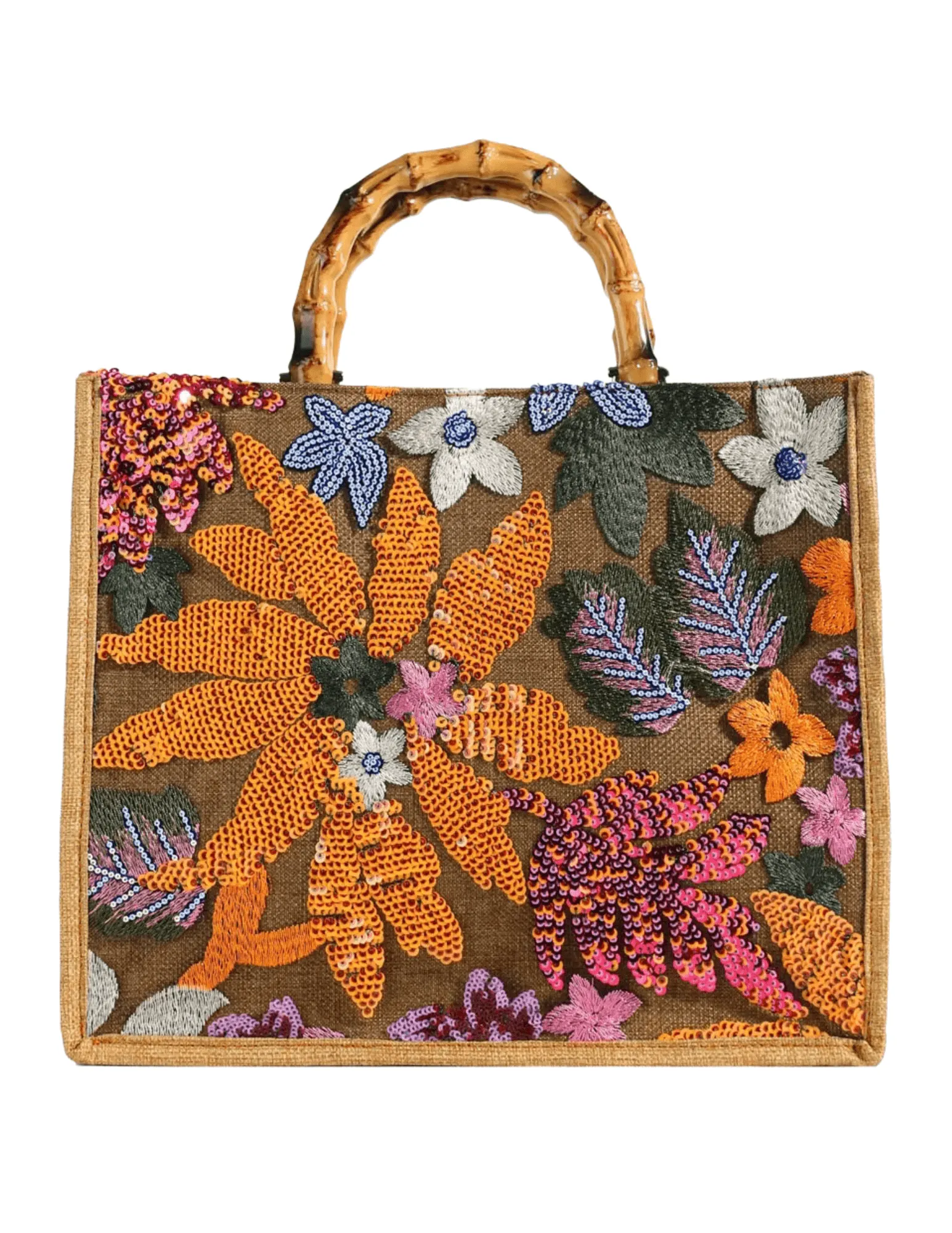 St. Barths La Robe Embroidered Bamboo Handle Tote Bag
