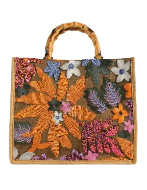 St. Barths La Robe Embroidered Bamboo Handle Tote Bag