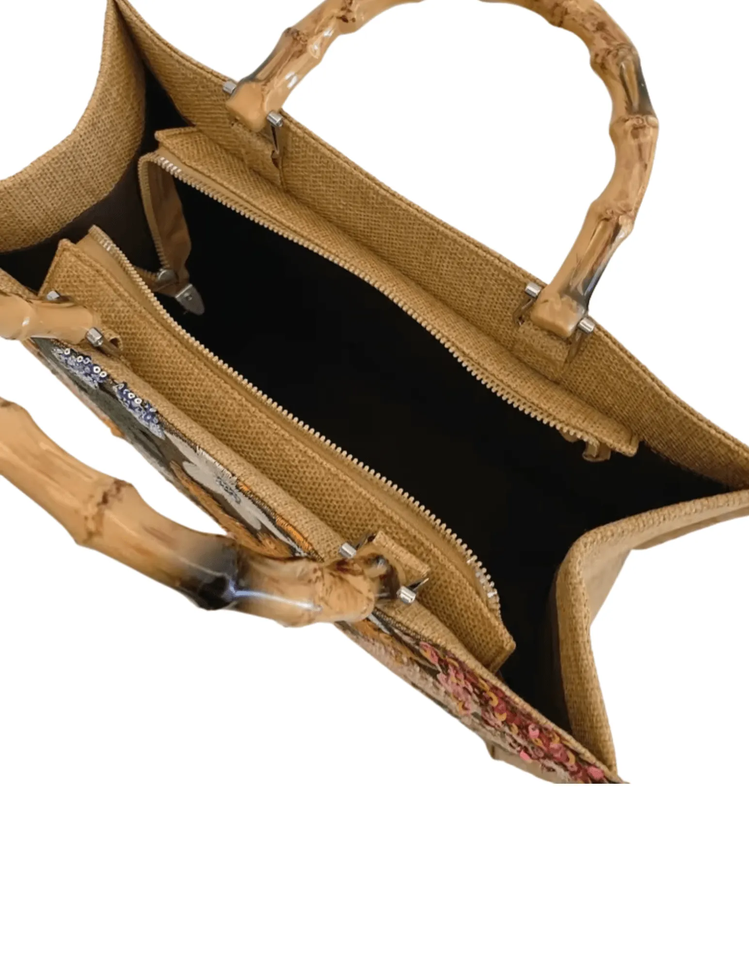 St. Barths La Robe Embroidered Bamboo Handle Tote Bag