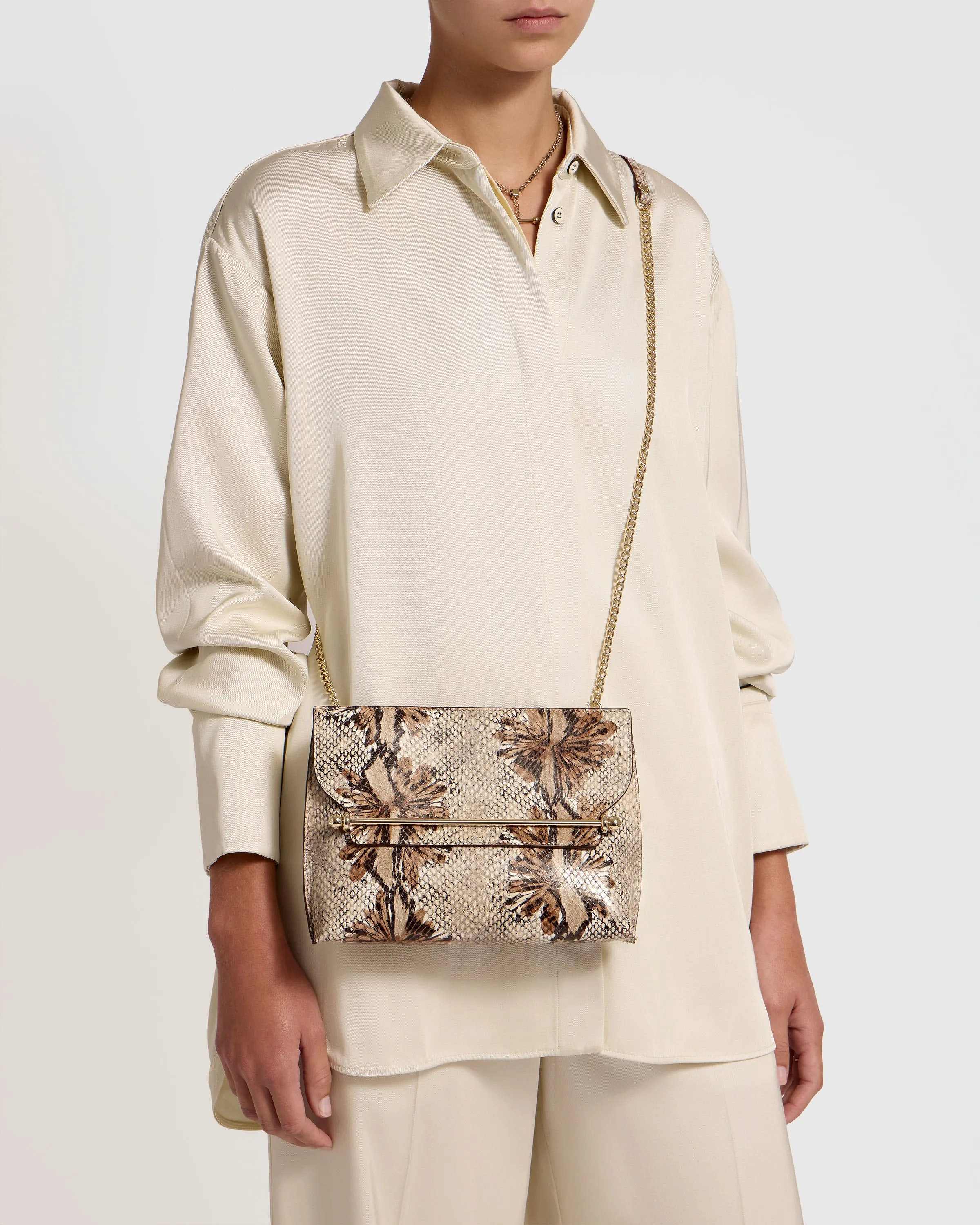 Stylist - Floral Snake-Embossed Leather Chocolate