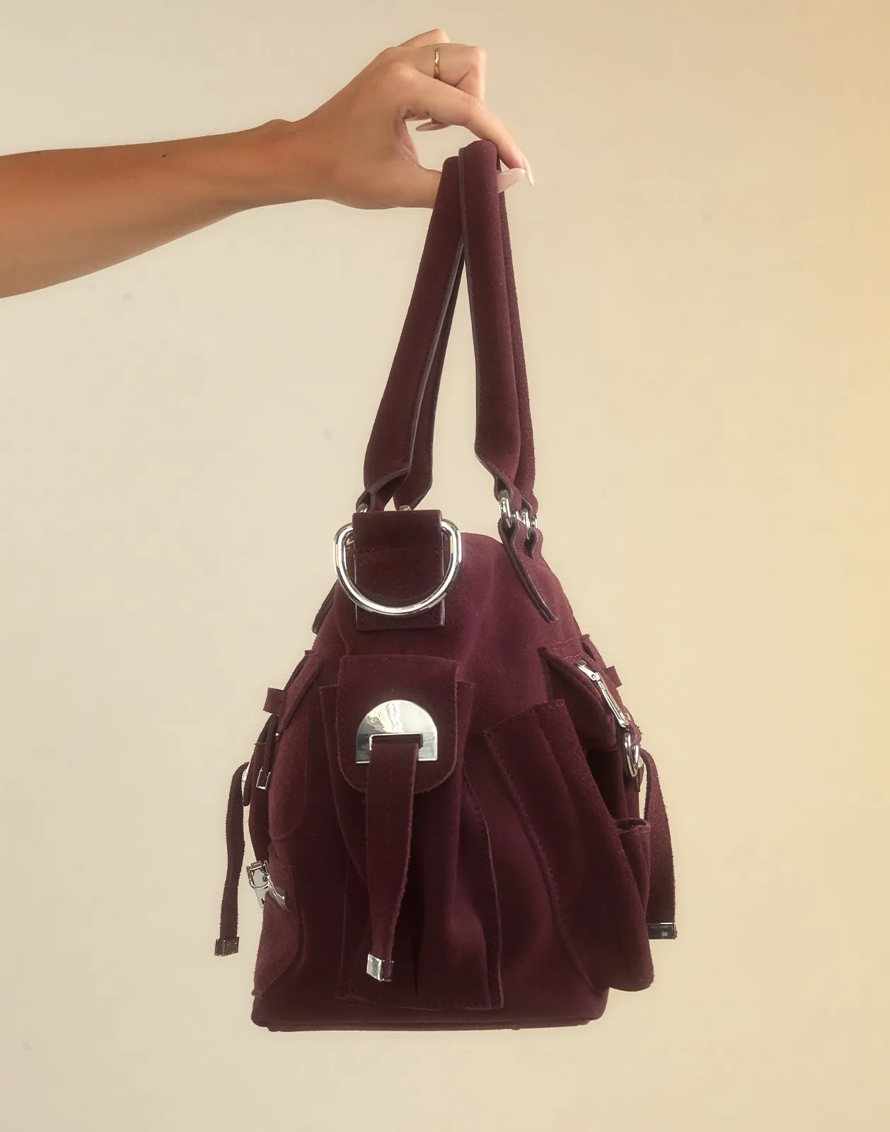 Suede Cargo Pocket Shoulder Bag
