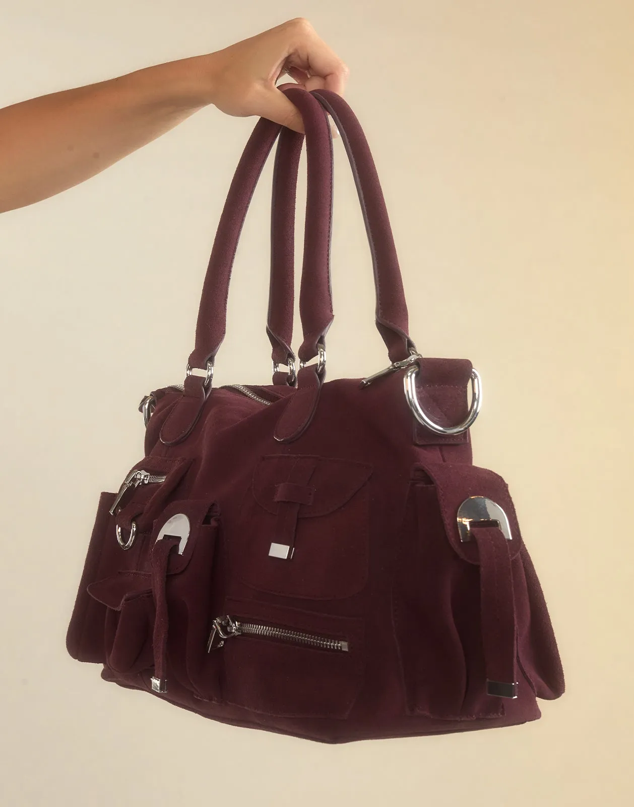 Suede Cargo Pocket Shoulder Bag