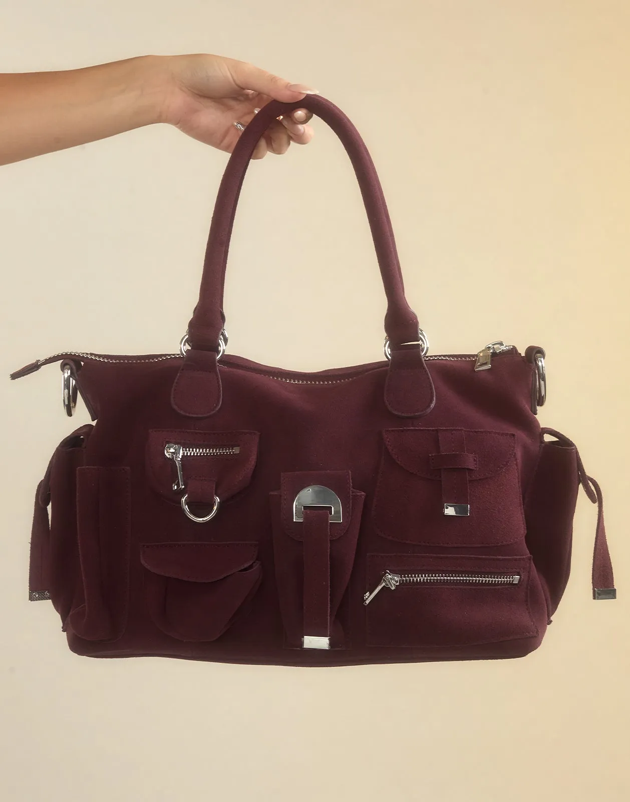 Suede Cargo Pocket Shoulder Bag