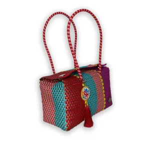 Upcycled Handwoven Basket Medium - Bright Rainbow