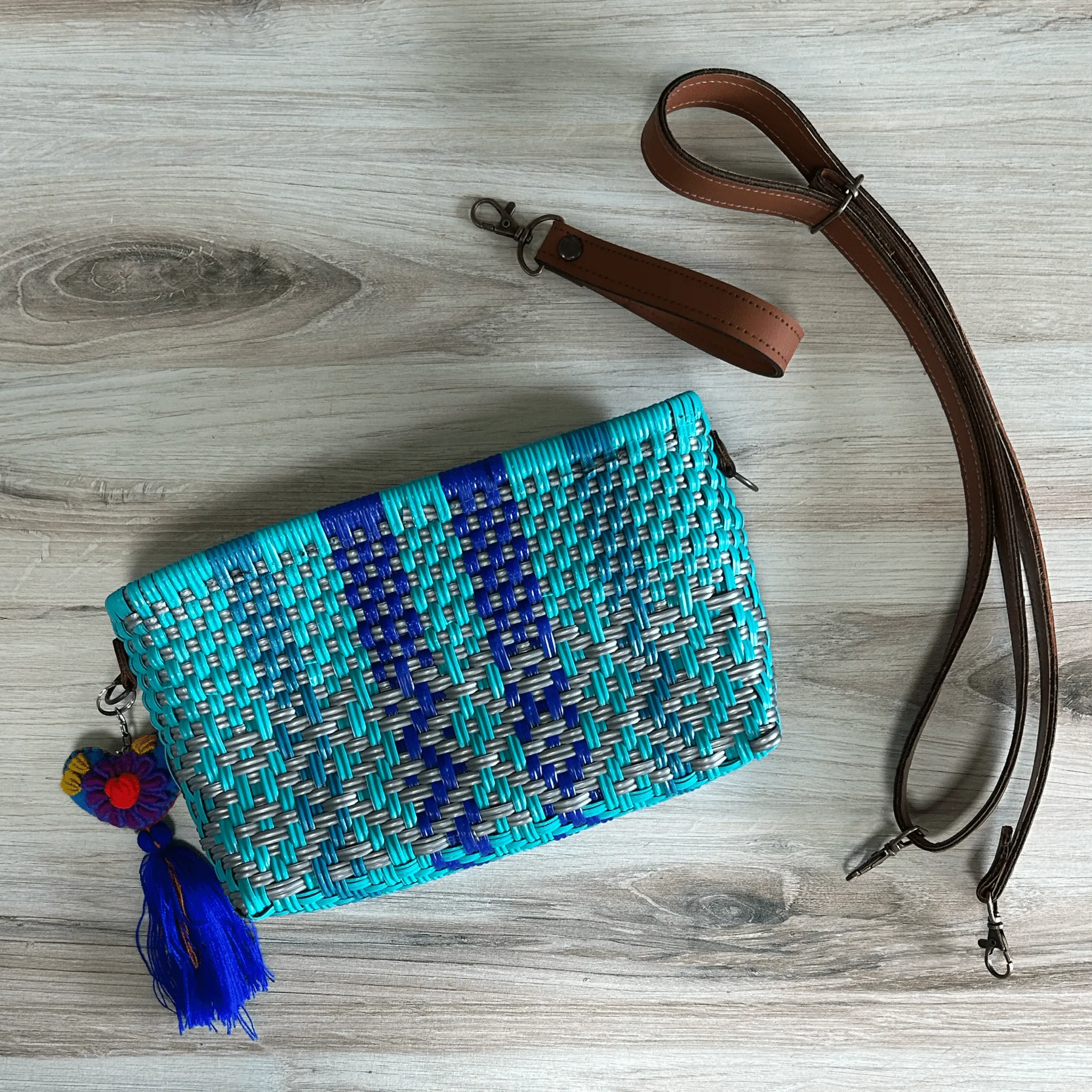 Upcycled Handwoven Crossbody Convertible -  Blue Jay